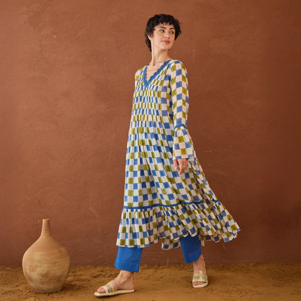 Cloudburst Plaid by Taro with Artisan made, Cotton Mulmul, Whispers of Summer by Taro at Kamakhyaa for sustainable fashion