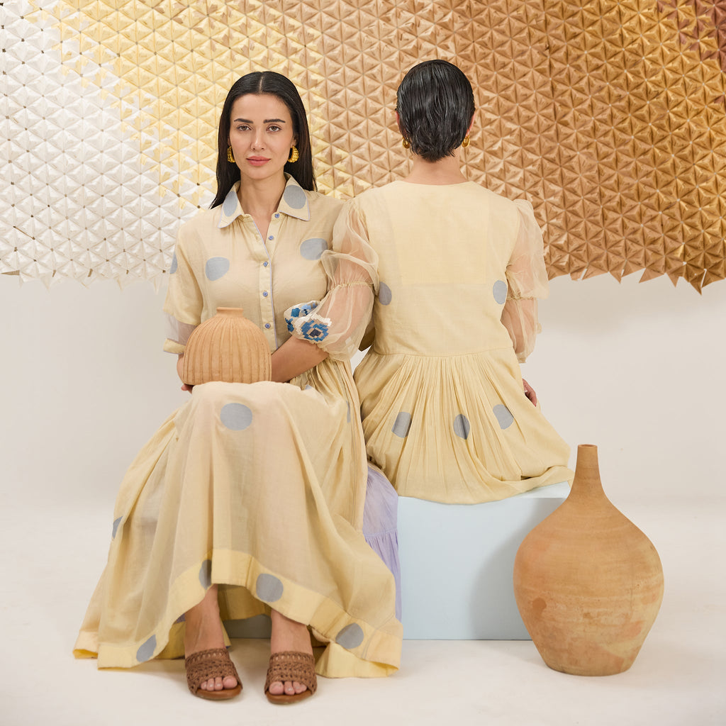 Buttercup Bloom by The Loom Art with Artisan made, Eco friendly, Fluer De Code by The Loom Art, Handwoven, Handwoven Jamdani Cotton Silk, Organic, Shirt Dresses, Solids, Yellow at Kamakhyaa for sustainable fashion