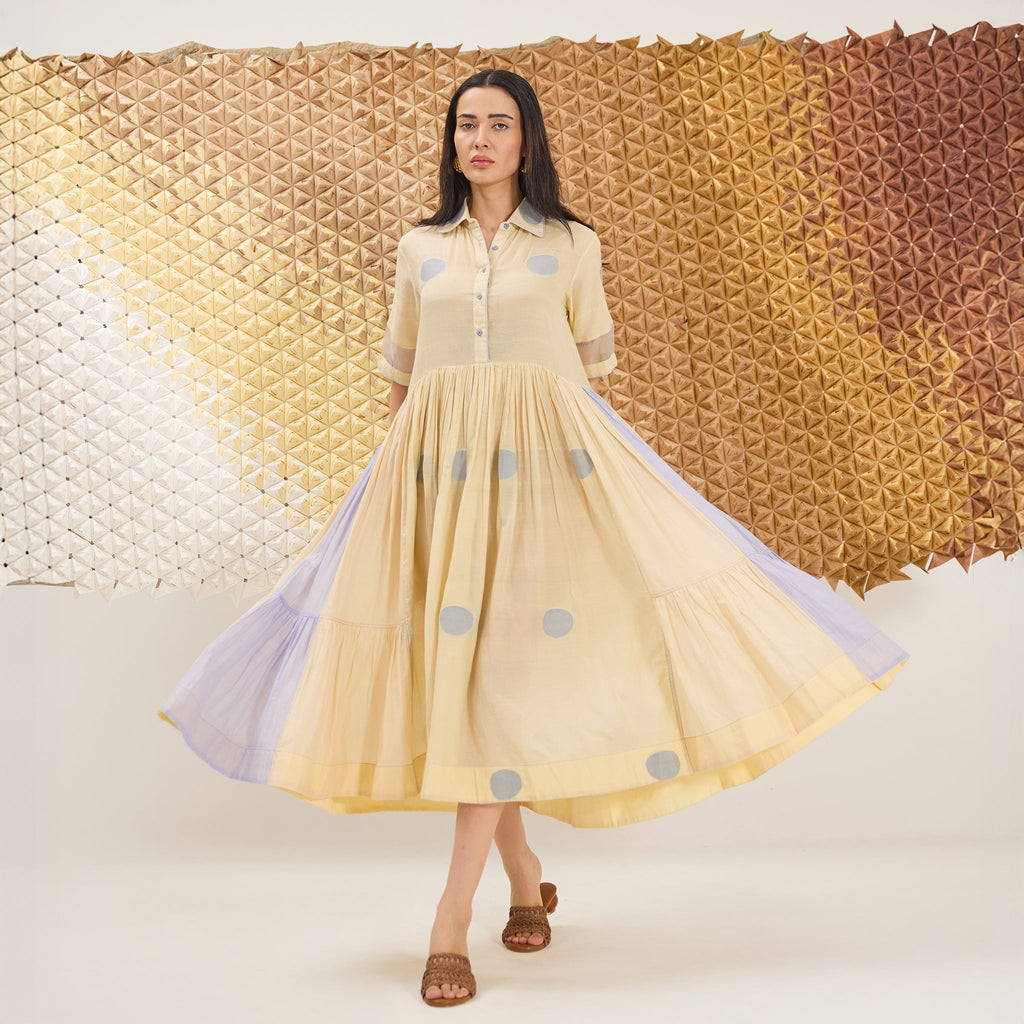 Buttercup Bloom by The Loom Art with Artisan made, Eco friendly, Fluer De Code by The Loom Art, Handwoven, Handwoven Jamdani Cotton Silk, Organic, Shirt Dresses, Solids, Yellow at Kamakhyaa for sustainable fashion