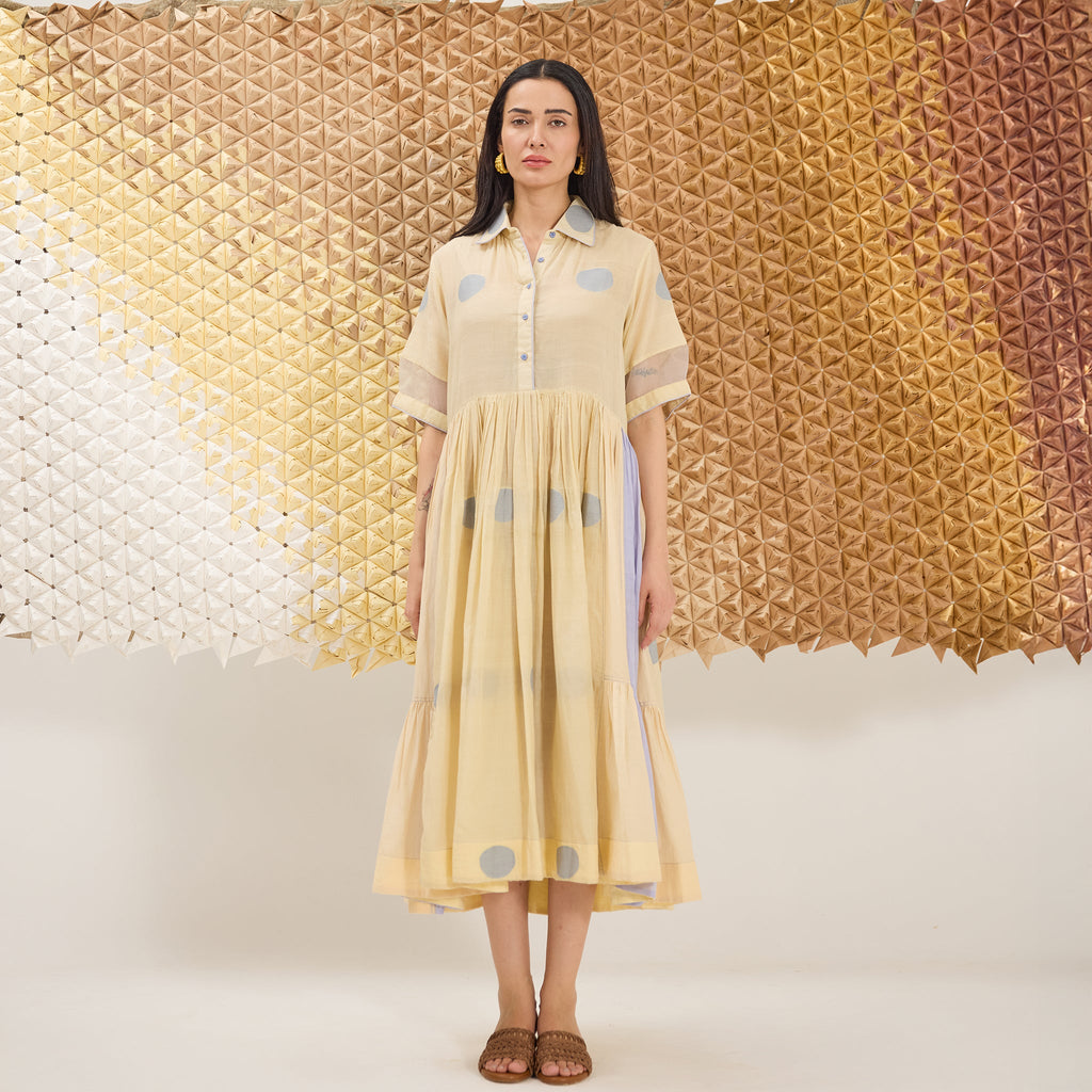 Buttercup Bloom by The Loom Art with Artisan made, Eco friendly, Fluer De Code by The Loom Art, Handwoven, Handwoven Jamdani Cotton Silk, Organic, Shirt Dresses, Solids, Yellow at Kamakhyaa for sustainable fashion