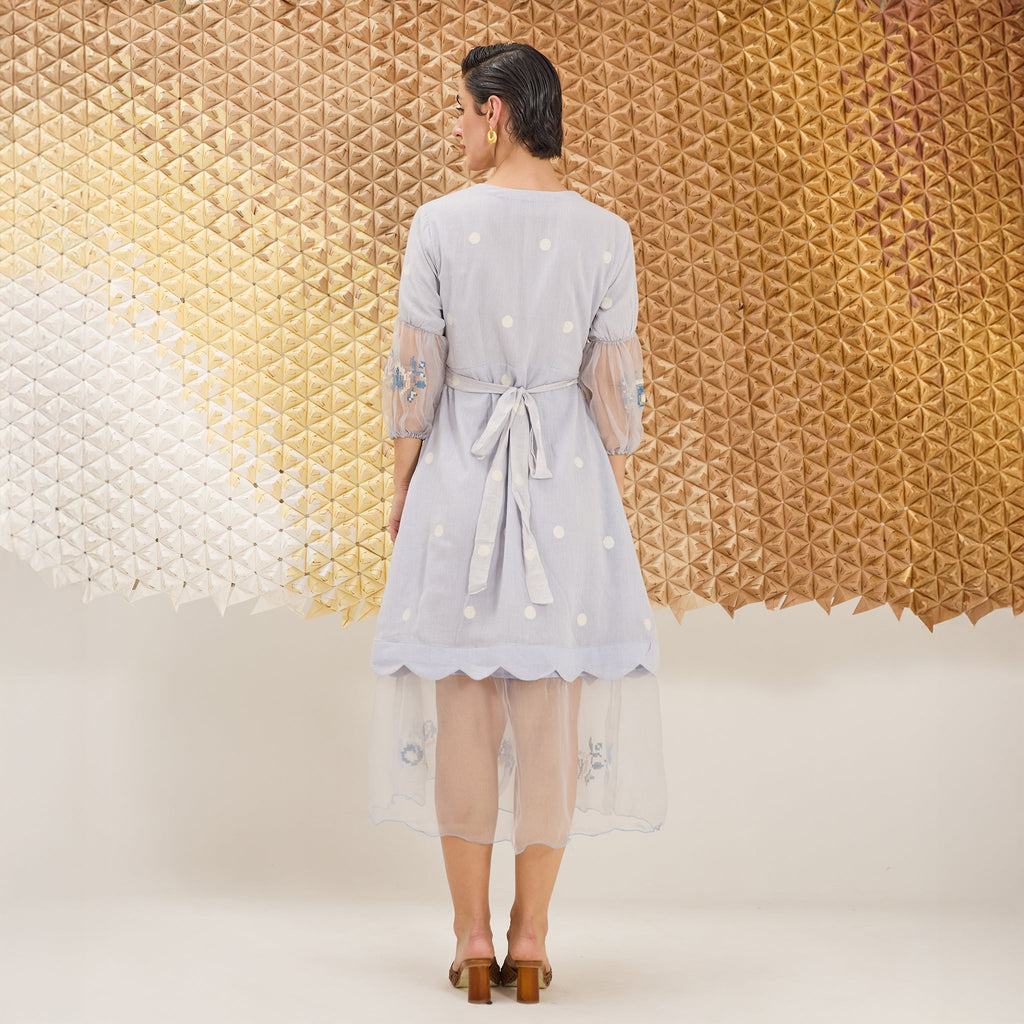 Blue Belle by The Loom Art with Blue, Fluer De Code by The Loom Art, Hand Embroidered, Handwoven Jamdani Cotton Silk at Kamakhyaa for sustainable fashion