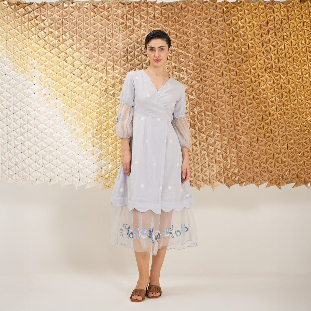 Blue Belle by The Loom Art with Blue, Fluer De Code by The Loom Art, Hand Embroidered, Handwoven Jamdani Cotton Silk at Kamakhyaa for sustainable fashion