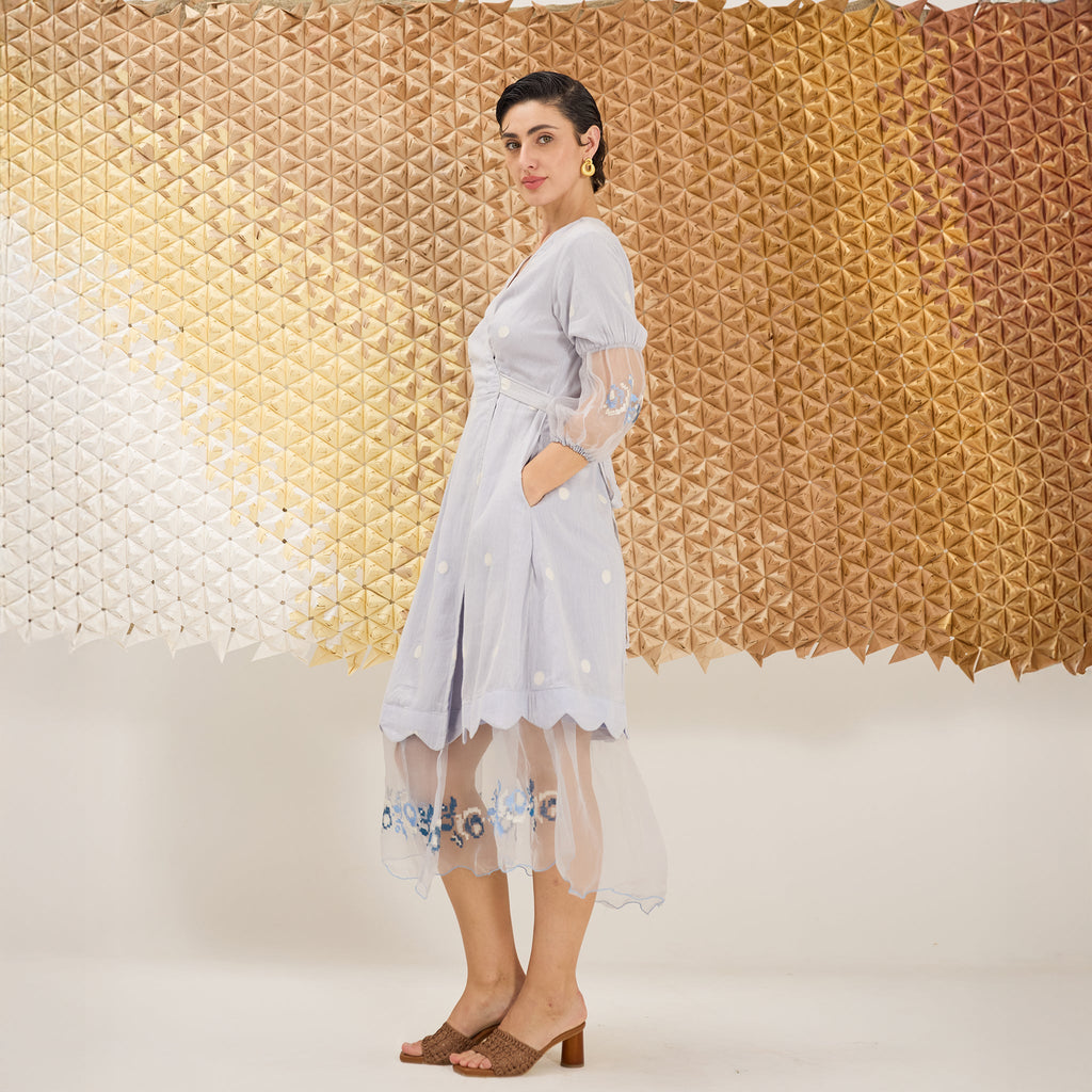 Blue Belle by The Loom Art with Blue, Fluer De Code by The Loom Art, Hand Embroidered, Handwoven Jamdani Cotton Silk at Kamakhyaa for sustainable fashion