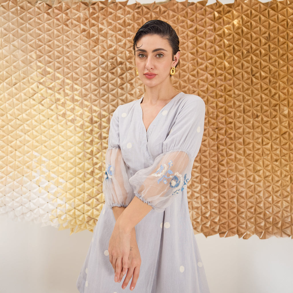 Blue Belle by The Loom Art with Blue, Fluer De Code by The Loom Art, Hand Embroidered, Handwoven Jamdani Cotton Silk at Kamakhyaa for sustainable fashion