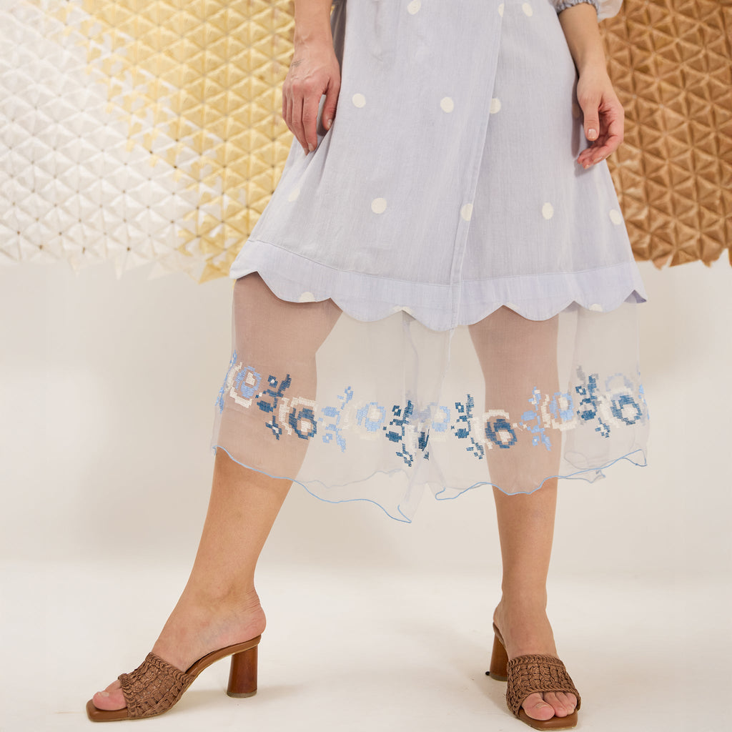 Blue Belle by The Loom Art with Blue, Fluer De Code by The Loom Art, Hand Embroidered, Handwoven Jamdani Cotton Silk at Kamakhyaa for sustainable fashion