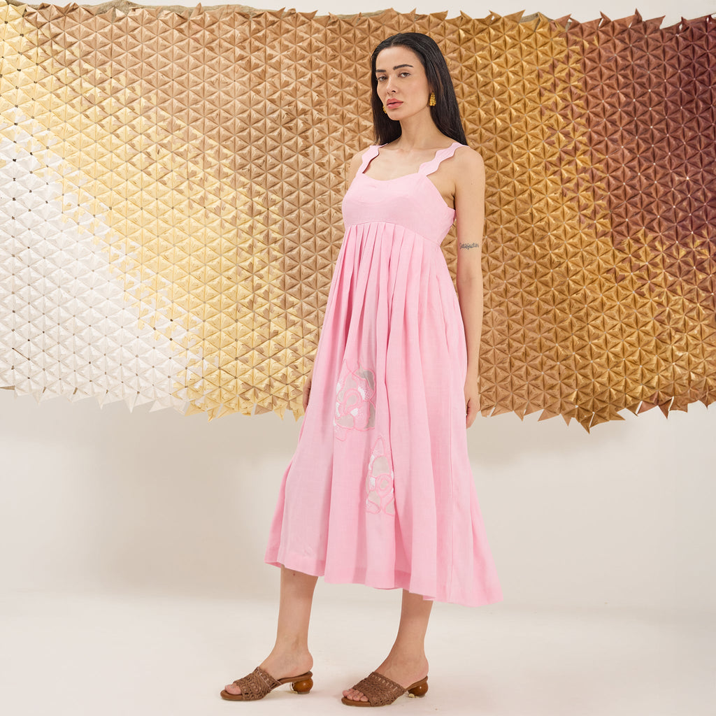 Fizzy Fleur by The Loom Art with Eco friendly, Empire Waist Dresses, Fluer De Code by The Loom Art, Hand Embroidered, Linen, Organic, Pink at Kamakhyaa for sustainable fashion