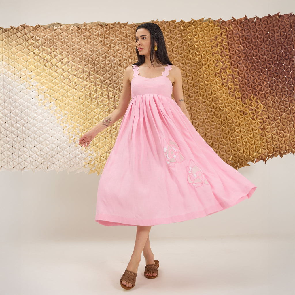 Fizzy Fleur by The Loom Art with Eco friendly, Empire Waist Dresses, Fluer De Code by The Loom Art, Hand Embroidered, Linen, Organic, Pink at Kamakhyaa for sustainable fashion