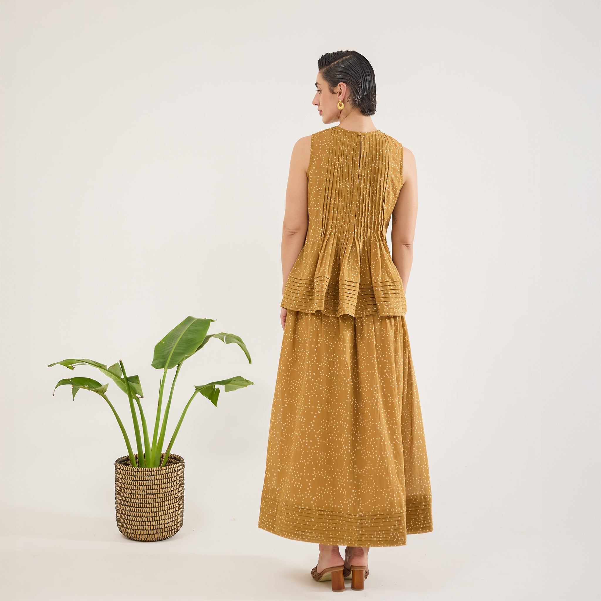Mustard Mirage Skirt by Taro with Artisan made, Cotton Mulmul, Whispers of Summer by Taro at Kamakhyaa for sustainable fashion