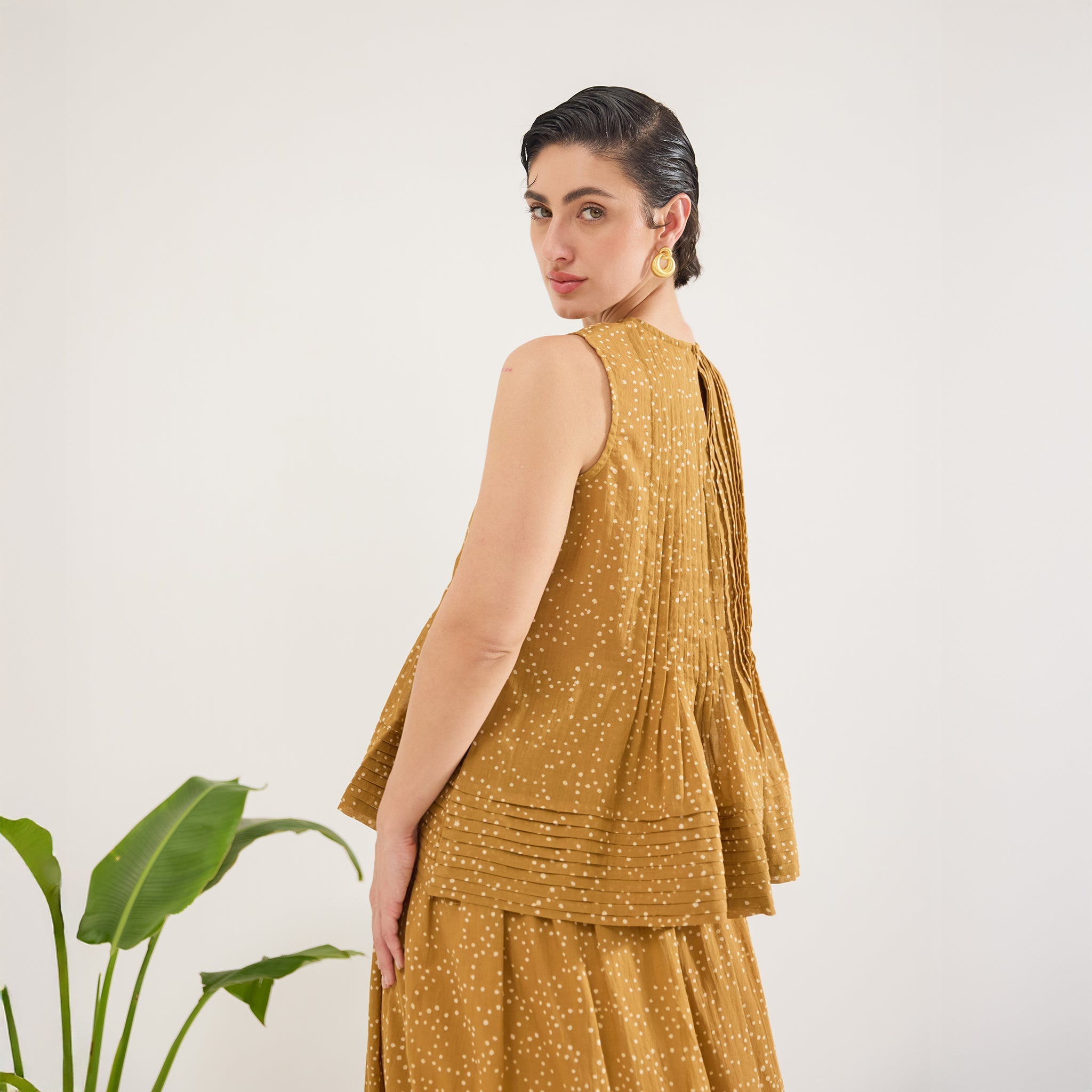 Mustard Mirage Top by Taro with Artisan made, Cotton Mulmul, Whispers of Summer by Taro at Kamakhyaa for sustainable fashion