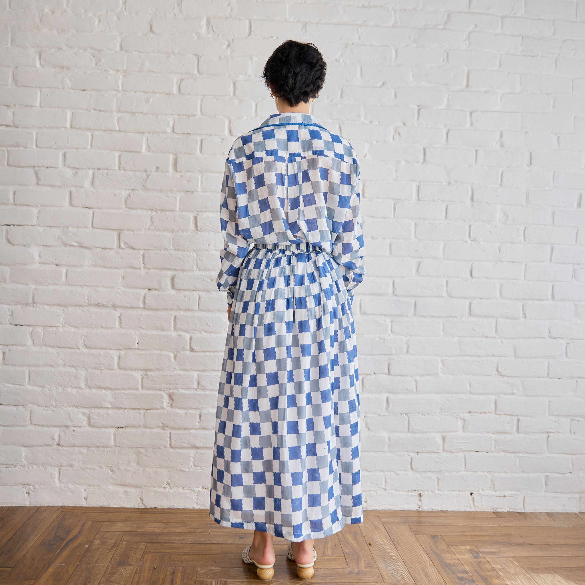 Blue Pixel Co-ord by Taro with Artisan made, Cotton Mulmul, Whispers of Summer by Taro at Kamakhyaa for sustainable fashion
