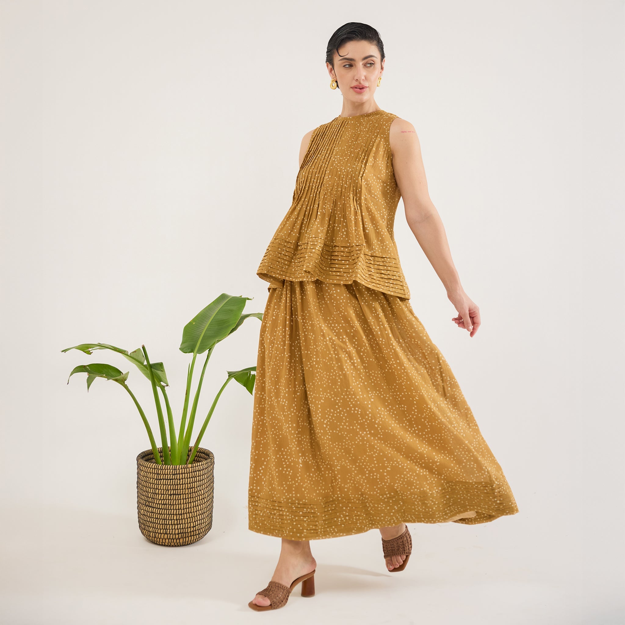 Mustard Mirage Co-ord by Taro with Artisan made, Cotton Mulmul, Whispers of Summer by Taro at Kamakhyaa for sustainable fashion