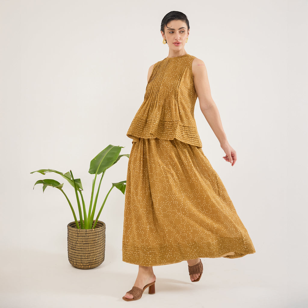 Mustard Mirage Top by Taro with Artisan made, Cotton Mulmul, Whispers of Summer by Taro at Kamakhyaa for sustainable fashion