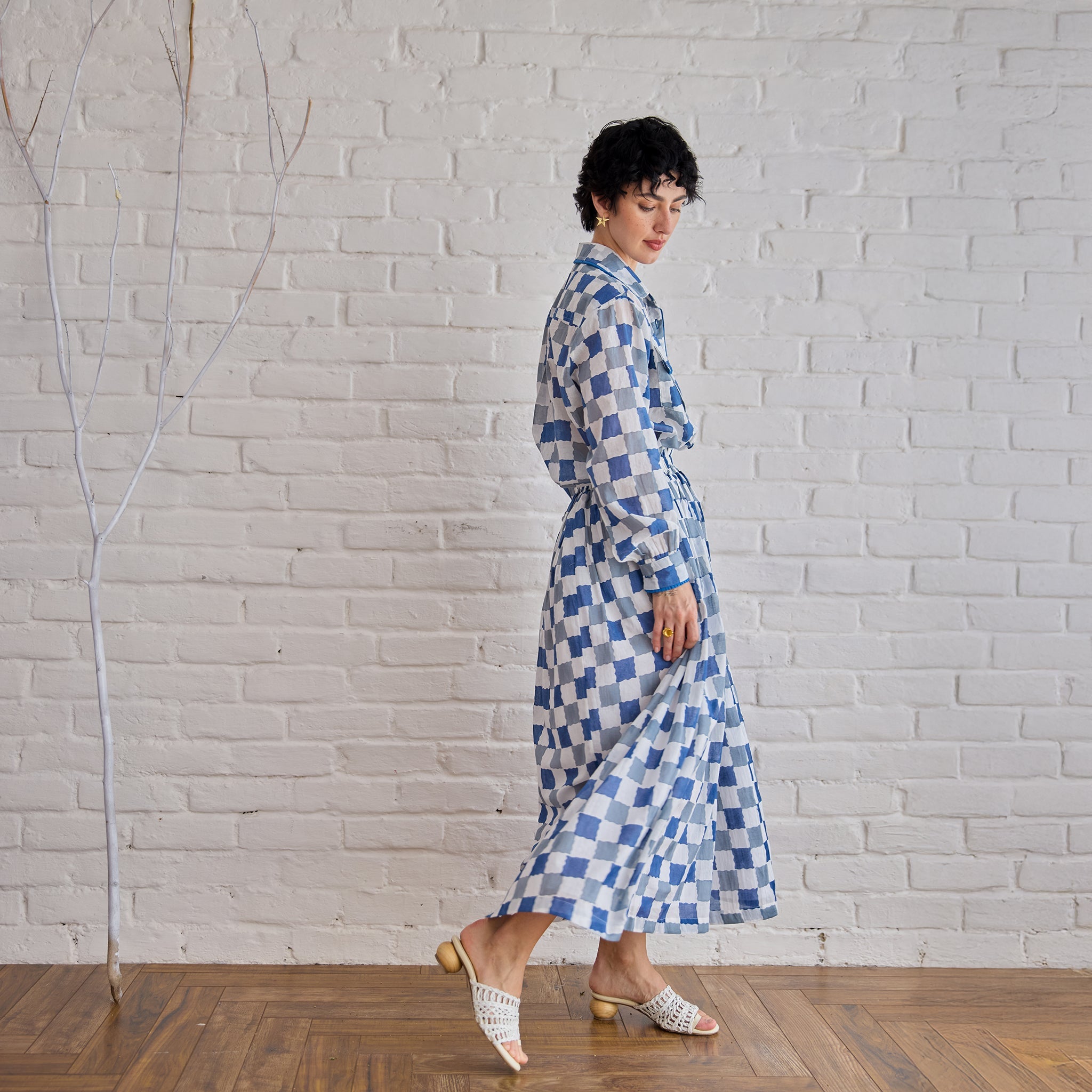 Blue Pixel Co-ord by Taro with Artisan made, Cotton Mulmul, Whispers of Summer by Taro at Kamakhyaa for sustainable fashion