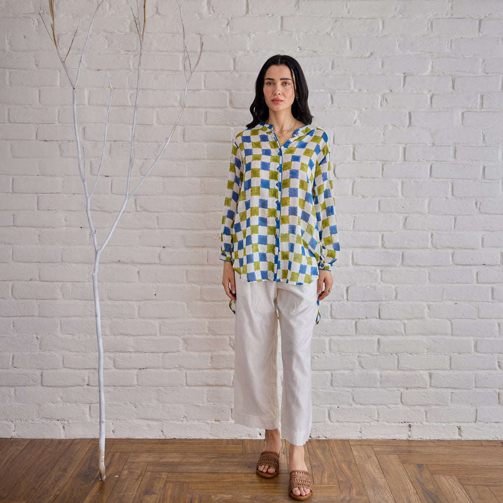 Blue Willow by Taro with Artisan made, Cotton Mulmul, Whispers of Summer by Taro at Kamakhyaa for sustainable fashion