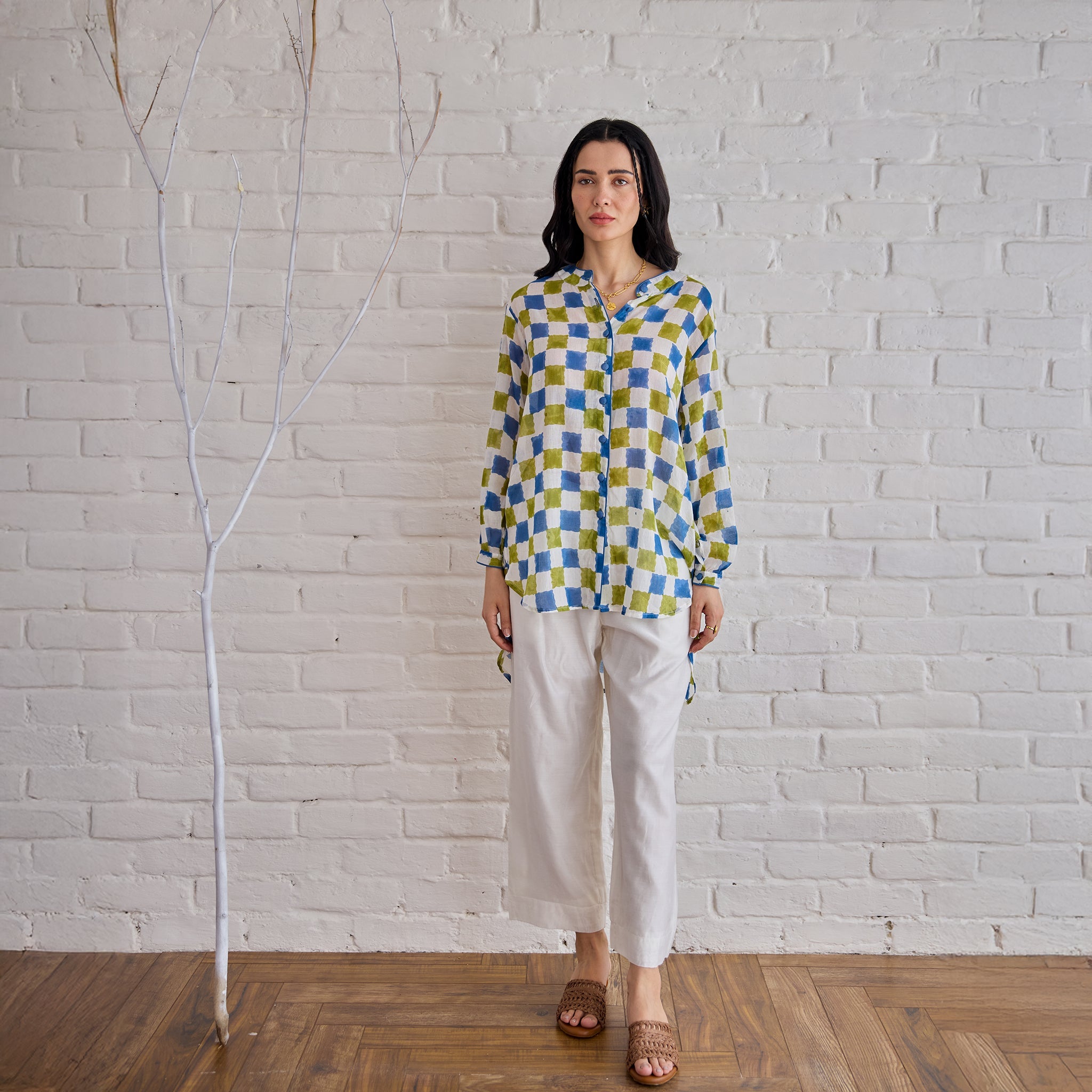 Blue Willow by Taro with Artisan made, Cotton Mulmul, Whispers of Summer by Taro at Kamakhyaa for sustainable fashion