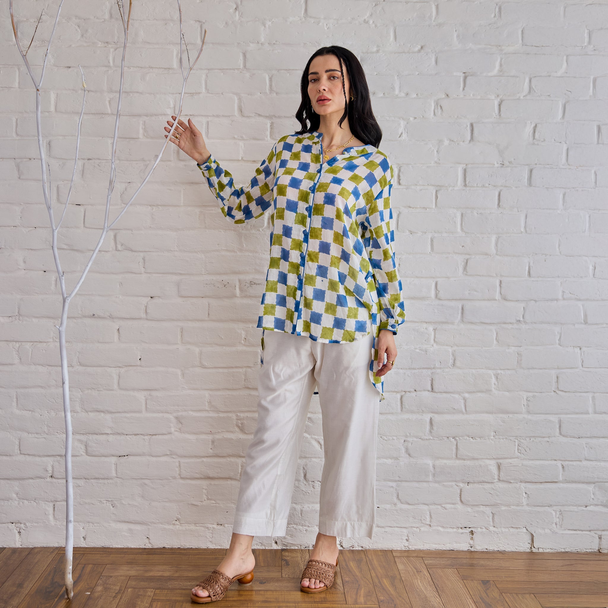 Blue Willow by Taro with Artisan made, Cotton Mulmul, Whispers of Summer by Taro at Kamakhyaa for sustainable fashion