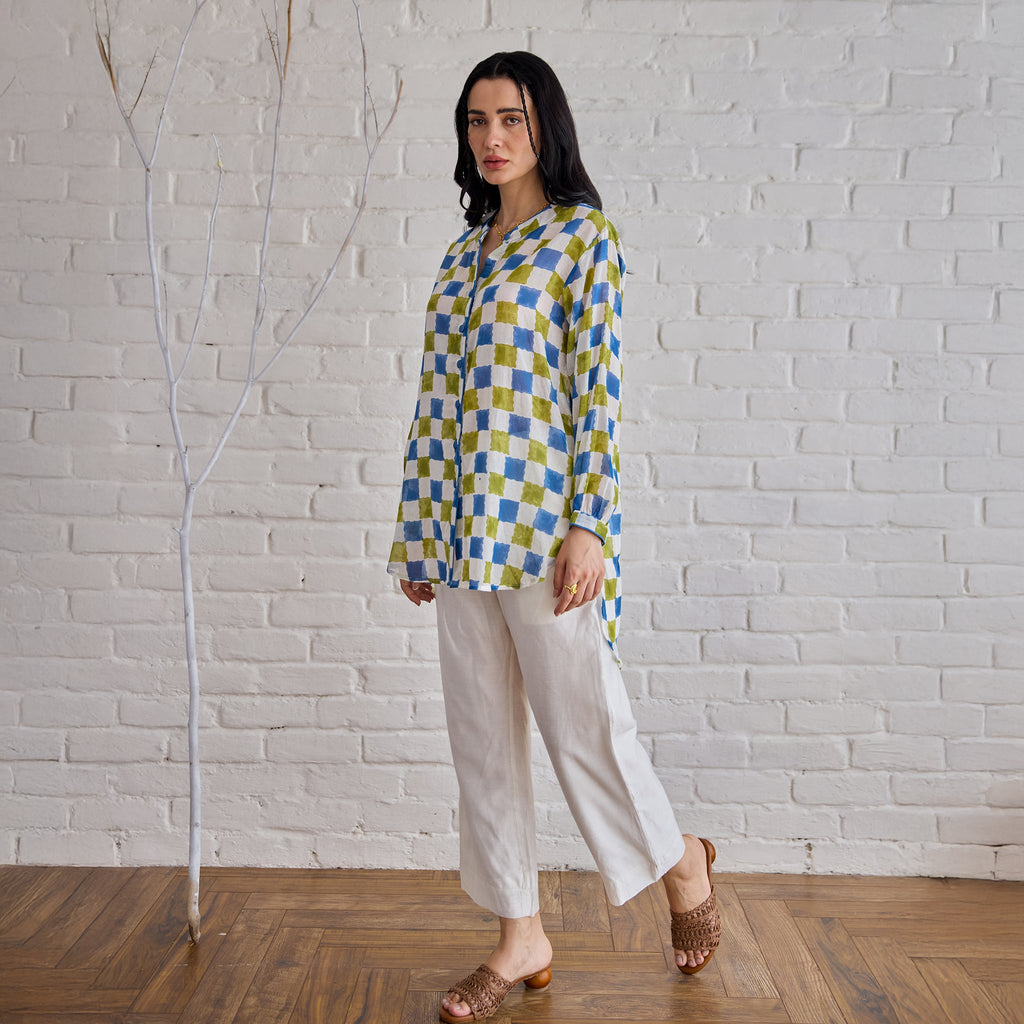 Blue Willow by Taro with Artisan made, Cotton Mulmul, Whispers of Summer by Taro at Kamakhyaa for sustainable fashion