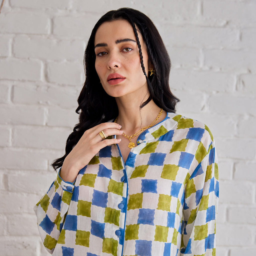 Blue Willow by Taro with Artisan made, Cotton Mulmul, Whispers of Summer by Taro at Kamakhyaa for sustainable fashion