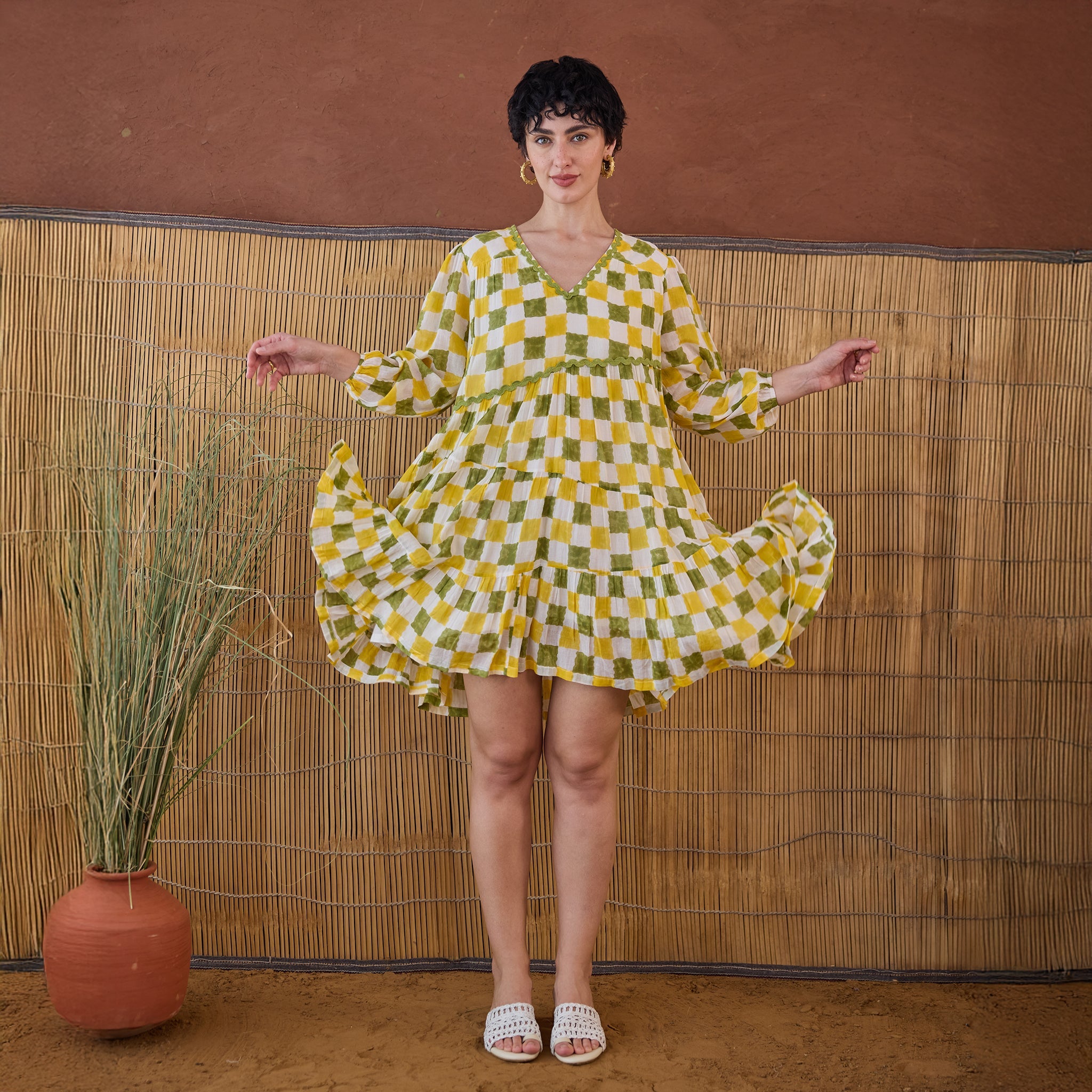 Lush Lime by Taro with Artisan made, Cotton Mulmul, Whispers of Summer by Taro at Kamakhyaa for sustainable fashion