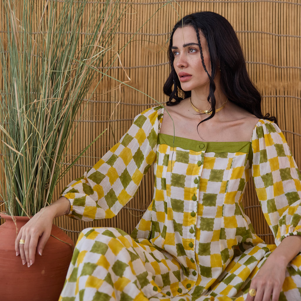 Lemon Zest by Taro with Artisan made, Cotton Mulmul, Whispers of Summer by Taro at Kamakhyaa for sustainable fashion