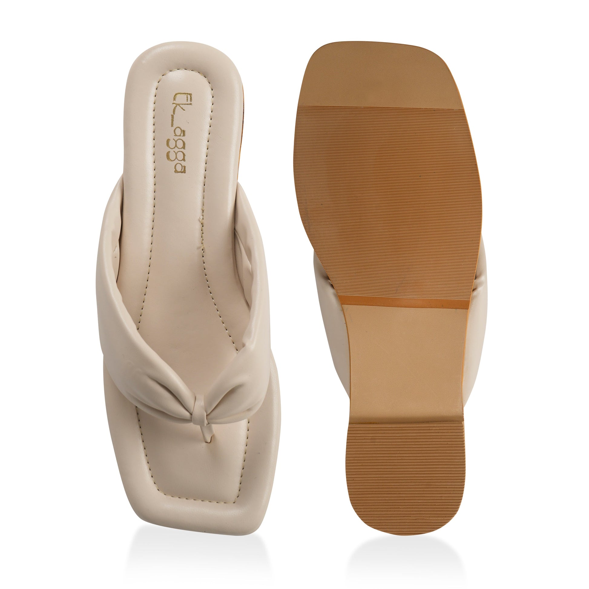 Cream Thong Flat by Ek Agga with Flats, stylish at Kamakhyaa for sustainable fashion