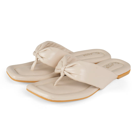 Cream Thong Flat by Ek Agga with Flats, stylish at Kamakhyaa for sustainable fashion