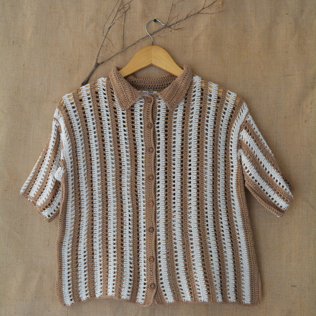 Earth Stripe Crochet Shirt by Ikriit'm with Crochet Apparel at Kamakhyaa for sustainable fashion