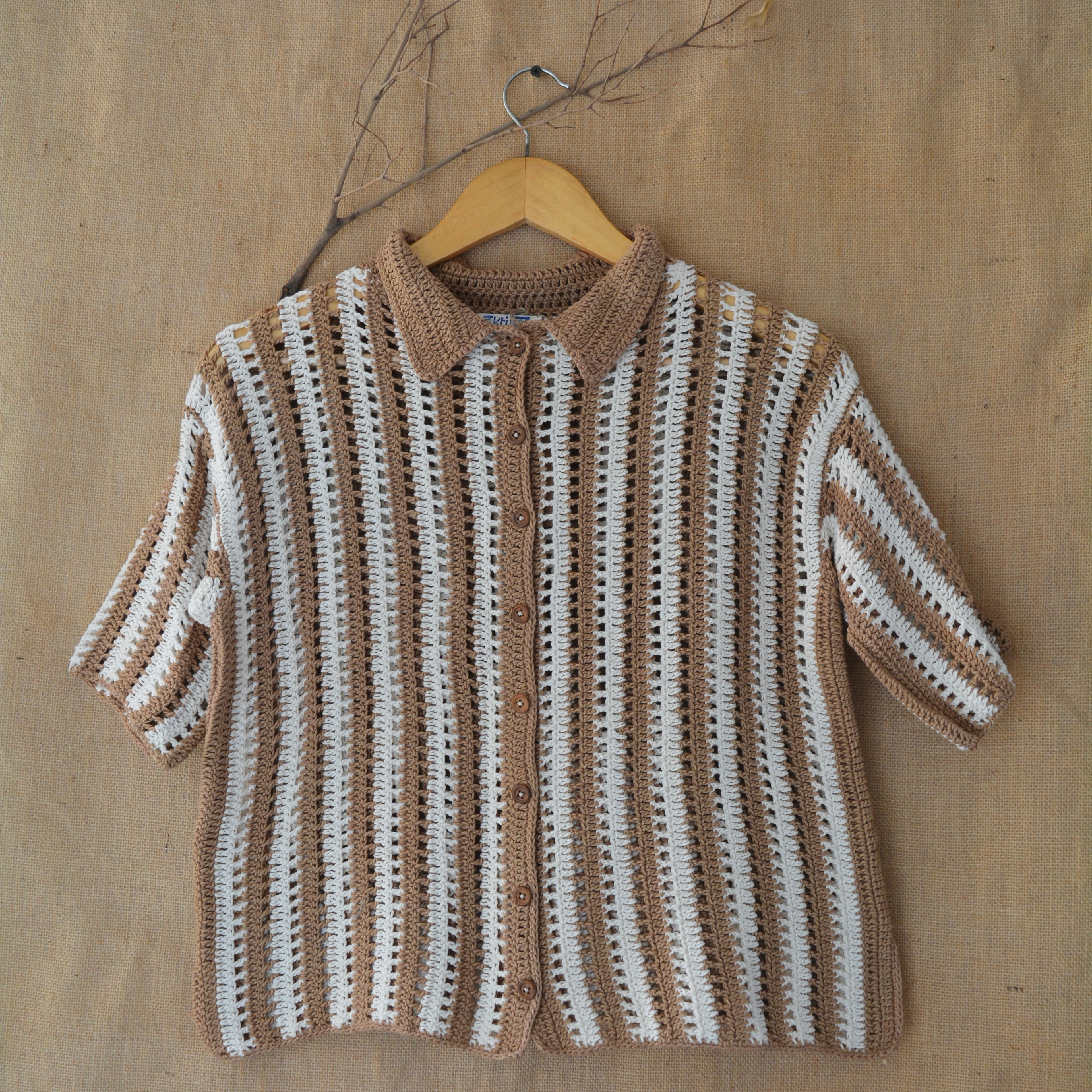 Earth Stripe Crochet Shirt by Ikriit'm with Crochet Apparel at Kamakhyaa for sustainable fashion