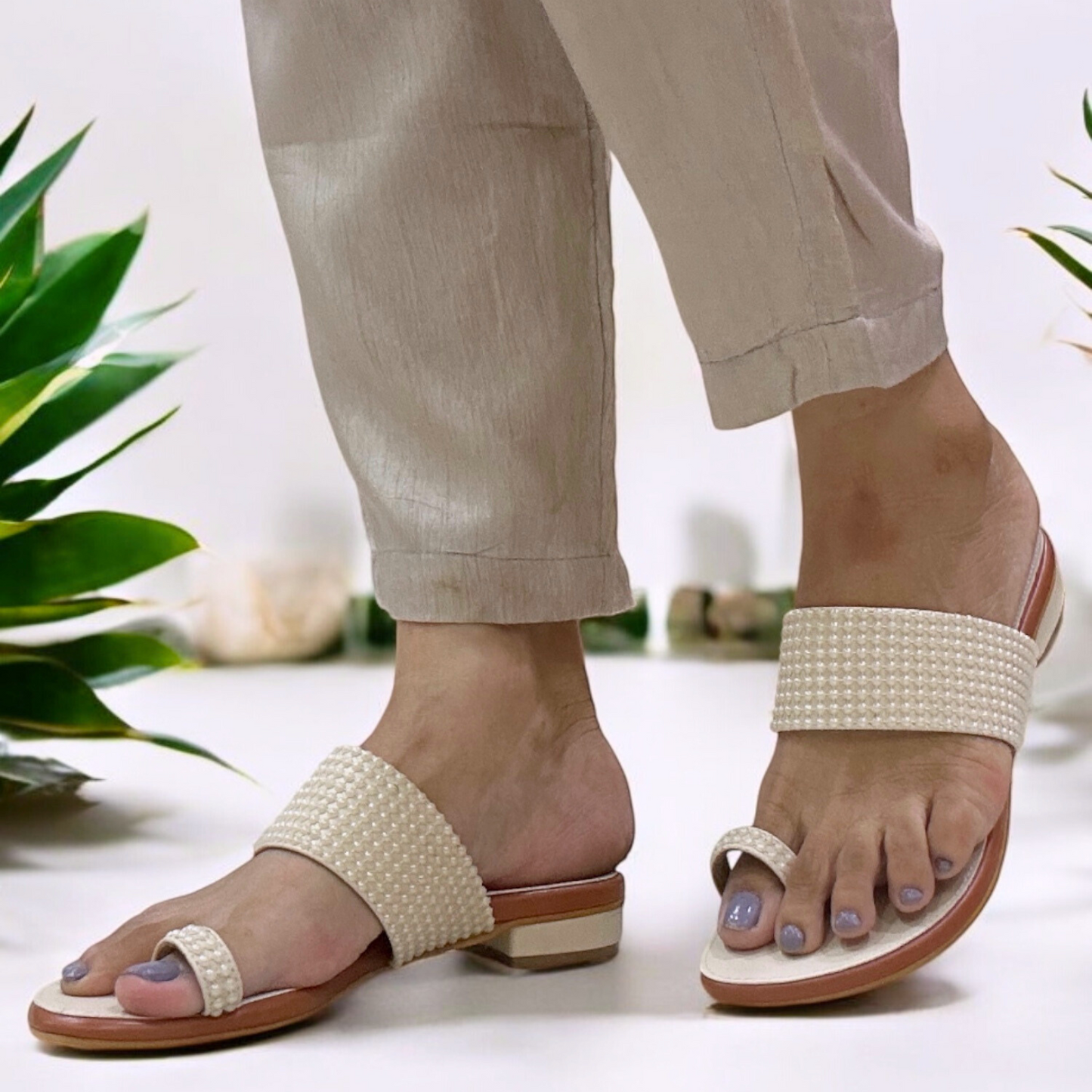 Pearl Sliders by Ek Agga with embroidered, heels, stylish at Kamakhyaa for sustainable fashion