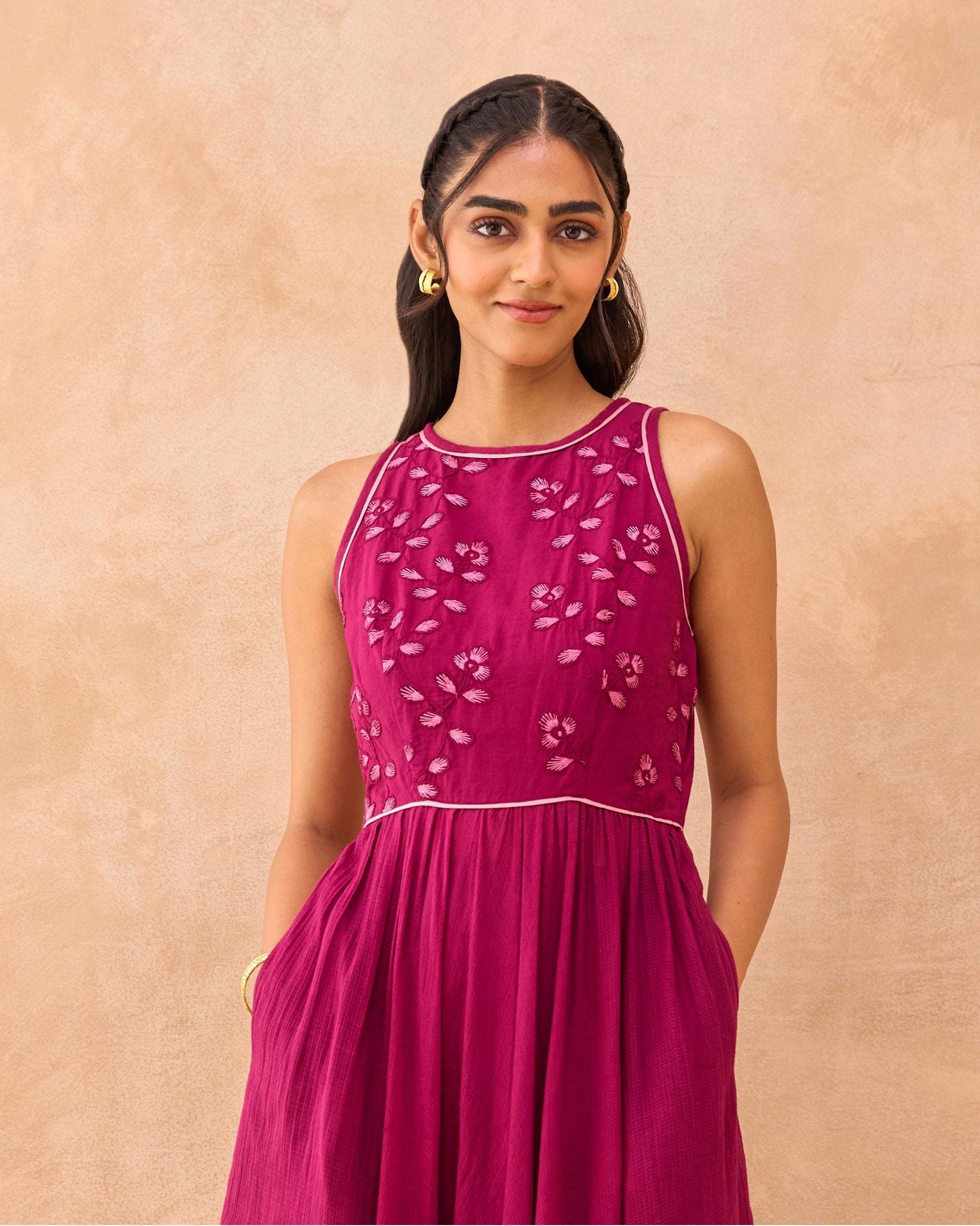 Magenta Meadow Dress by Taro India with at Kamakhyaa for sustainable fashion