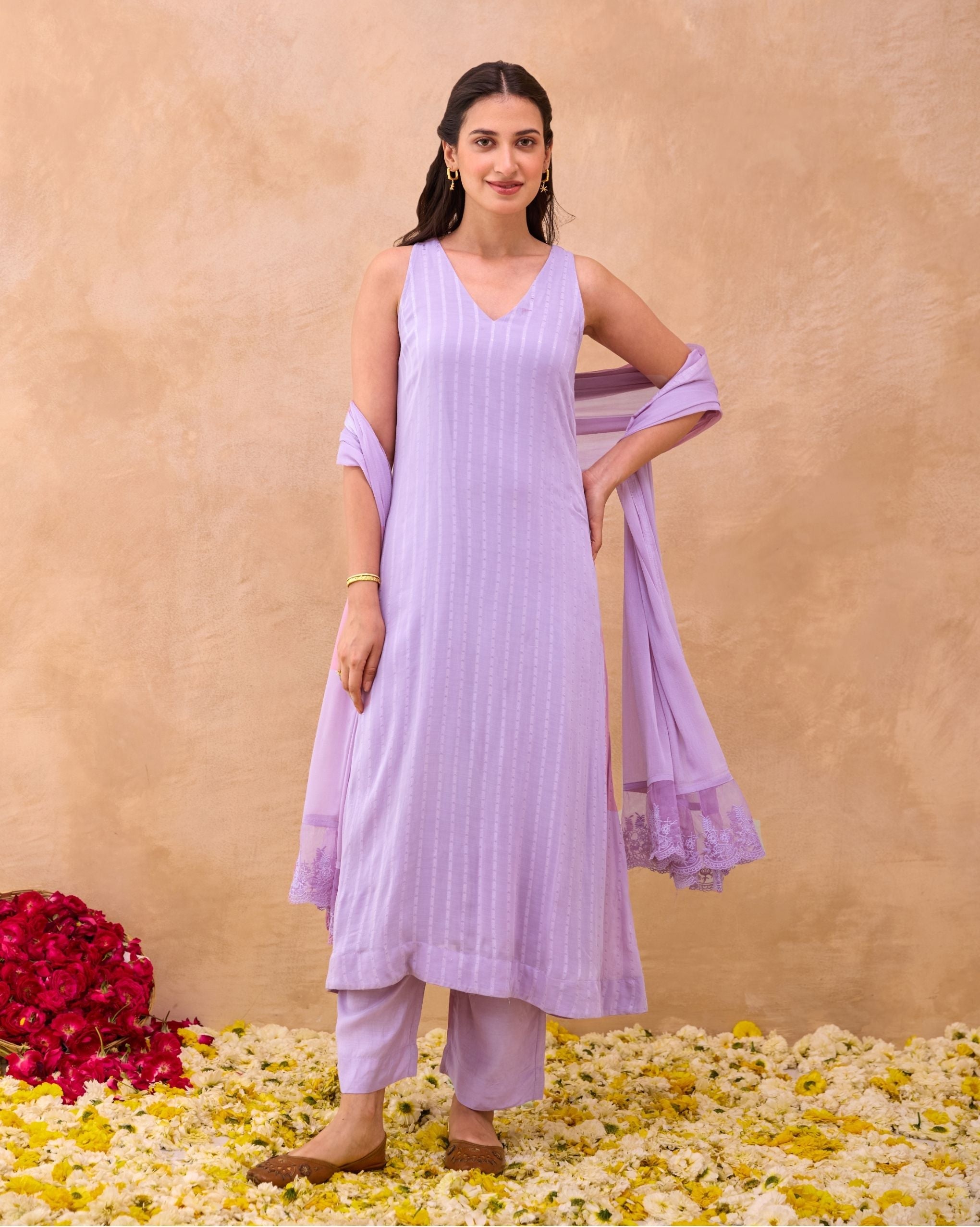 Lavender Grace Kurta Set by Taro India with at Kamakhyaa for sustainable fashion