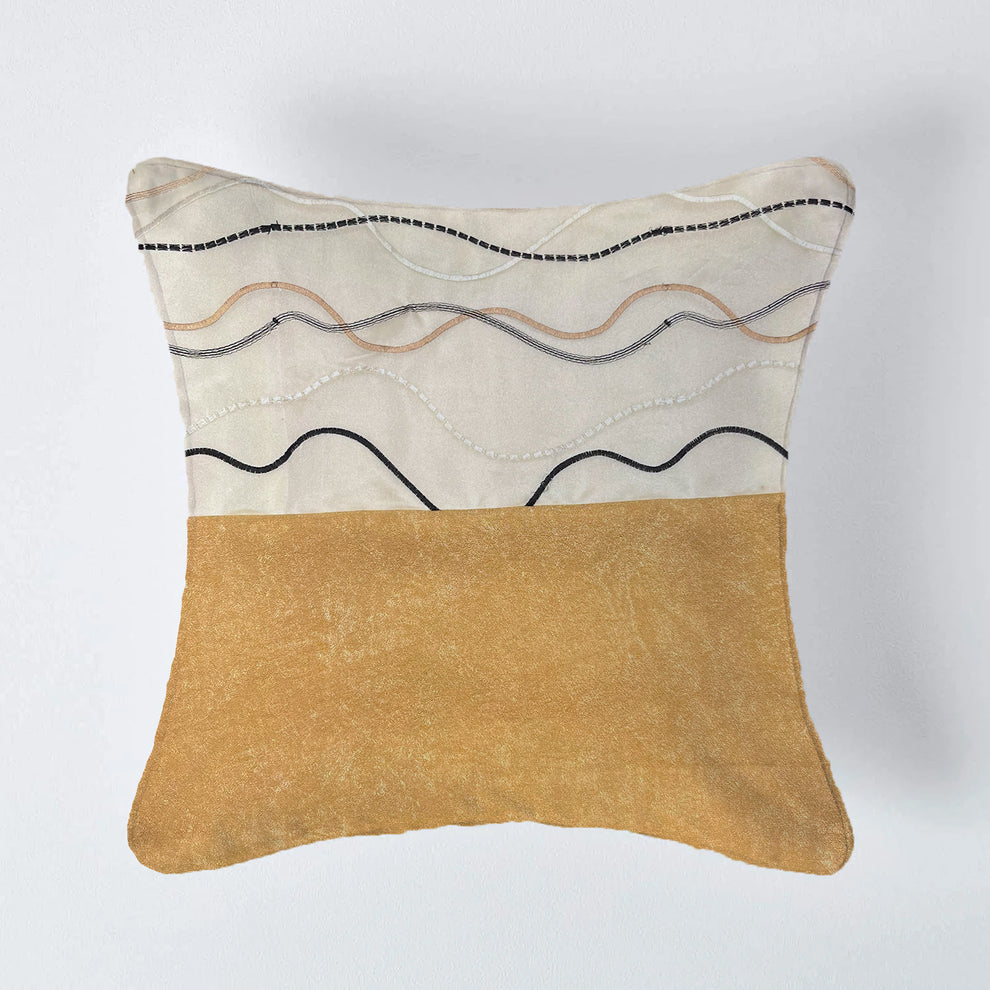 Wavy Beach Curls Cushion Cover Sets by Aetherea with Beige, Cotton, Cushion covers, Half & Half, Lines, Sheer, Solid, Upcycled, Upcycled Cotton, Wavy Lines at Kamakhyaa for sustainable fashion