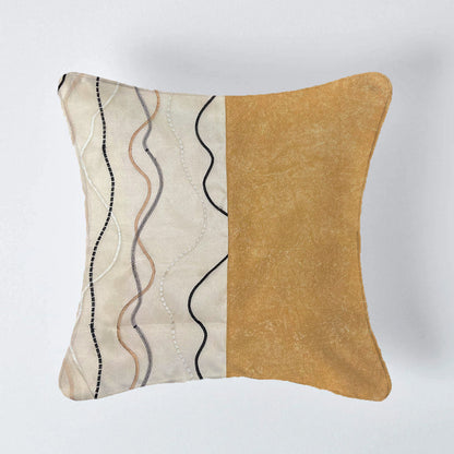 Wavy Beach Curls Cushion Cover Sets by Aetherea with Beige, Cotton, Cushion covers, Half & Half, Lines, Sheer, Solid, Upcycled, Upcycled Cotton, Wavy Lines at Kamakhyaa for sustainable fashion