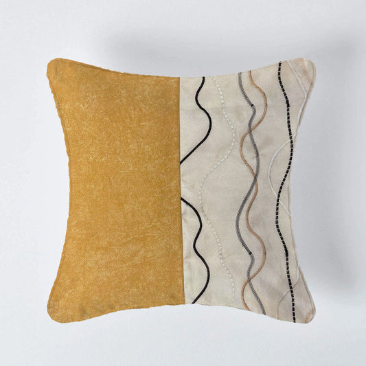 Wavy Beach Curls Cushion Cover Sets by Aetherea with Beige, Cotton, Cushion covers, Half & Half, Lines, Sheer, Solid, Upcycled, Upcycled Cotton, Wavy Lines at Kamakhyaa for sustainable fashion