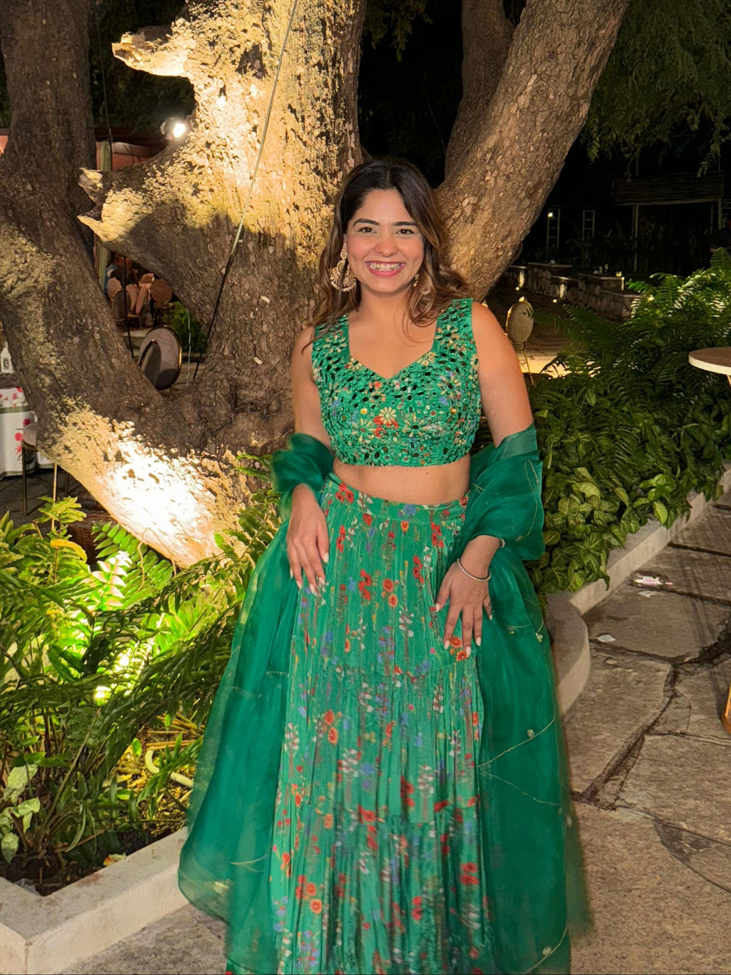 Crepe Green Printed Lehenga by Ewoke with 3 pc lehenga set, Crepe, destination wedding lehengas, embroidered lehengas, festive lehengas, Green, Lehenga set, Nostalgia's Thread by Ewoke, printed lehenga at Kamakhyaa for sustainable fashion