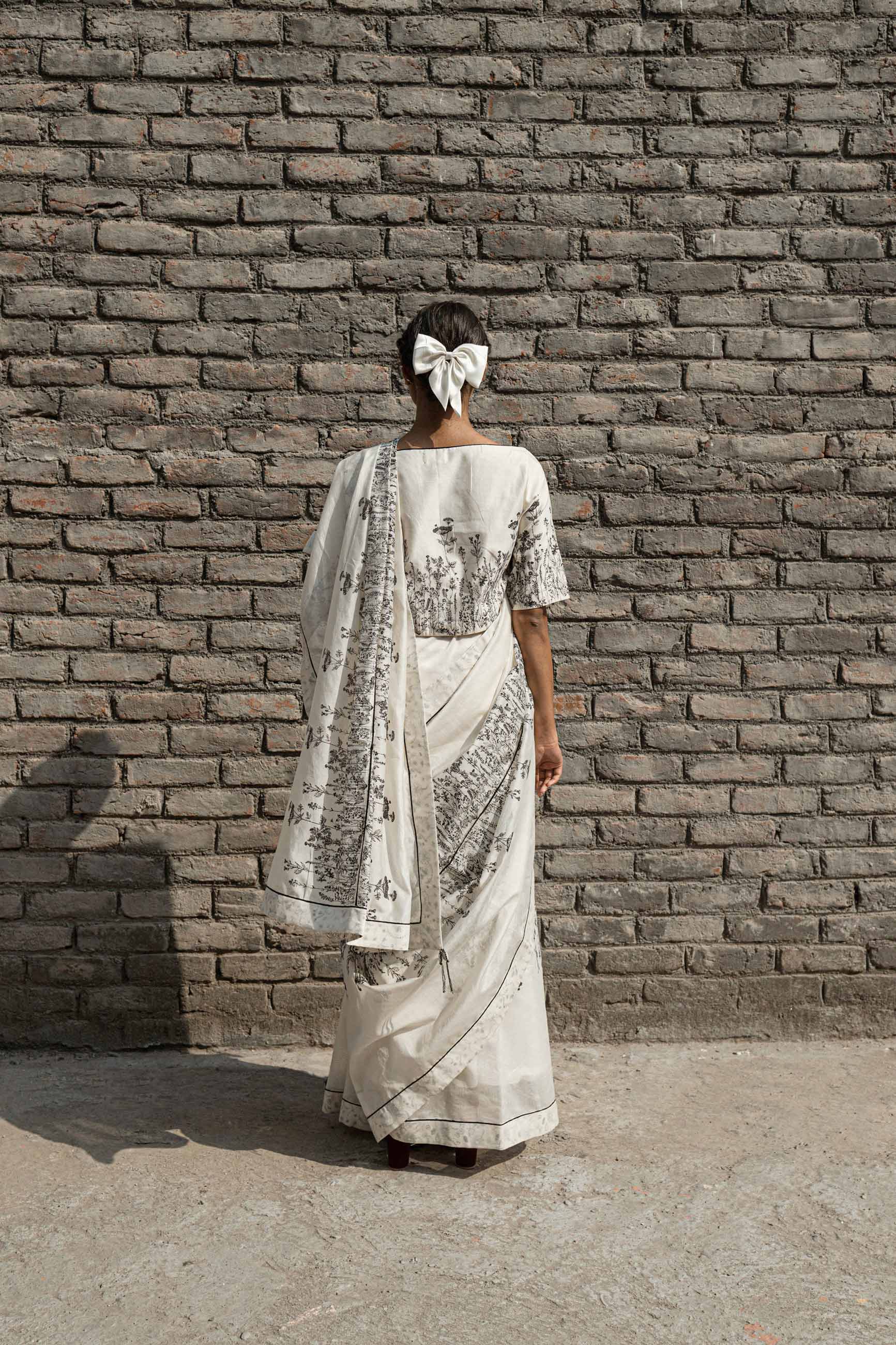 White Boat Neck Top by Ahmev with Boxy Fit, Casual Wear, Chanderi, Crop Tops, Ink And Ivory by Ahmev, Prints, White, Womenswear at Kamakhyaa for sustainable fashion