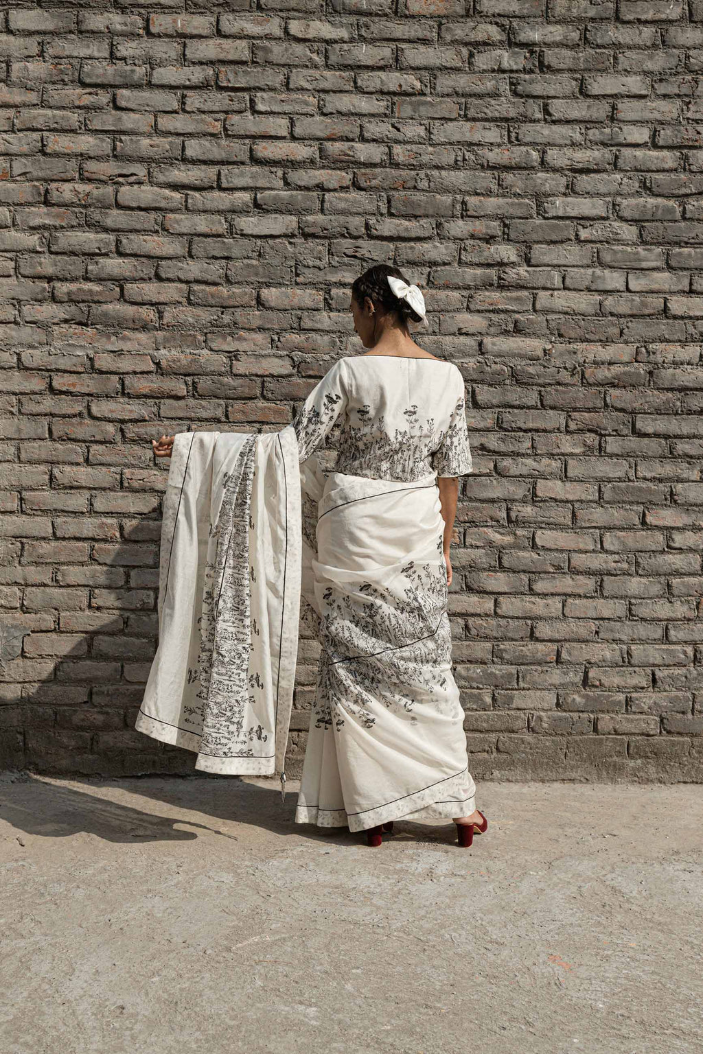 White Boat Neck Top by Ahmev with Boxy Fit, Casual Wear, Chanderi, Crop Tops, Ink And Ivory by Ahmev, Prints, White, Womenswear at Kamakhyaa for sustainable fashion