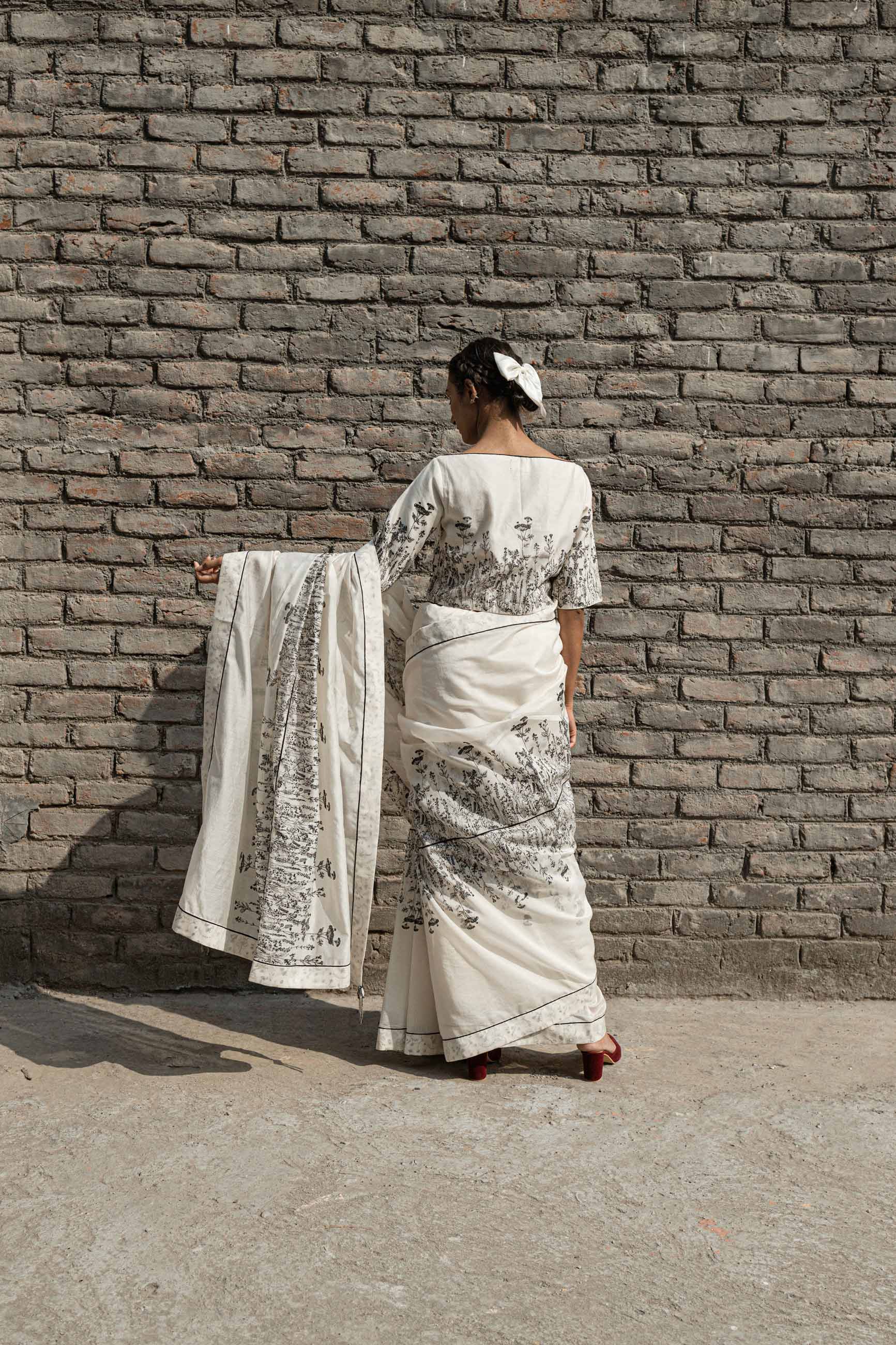 White Boat Neck Top by Ahmev with Boxy Fit, Casual Wear, Chanderi, Crop Tops, Ink And Ivory by Ahmev, Prints, White, Womenswear at Kamakhyaa for sustainable fashion