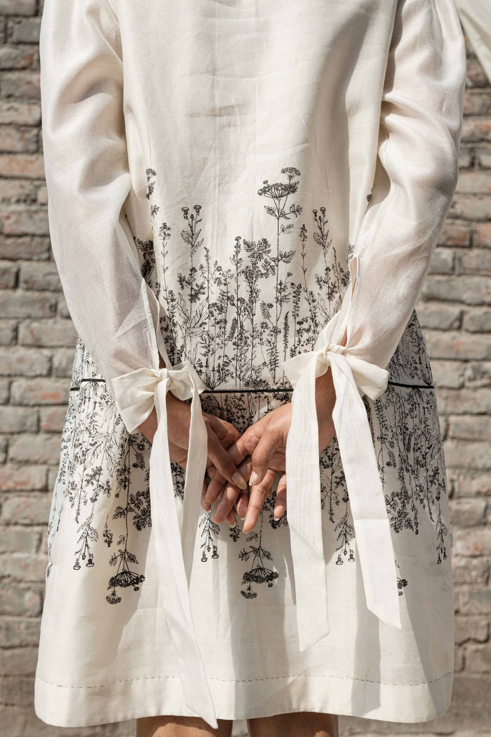 White Chanderi Mini Dress by Ahmev with Best Selling, Casual Wear, Chanderi, FB ADS JUNE, Ink And Ivory by Ahmev, Mini Dresses, Prints, Relaxed Fit, White, Womenswear at Kamakhyaa for sustainable fashion