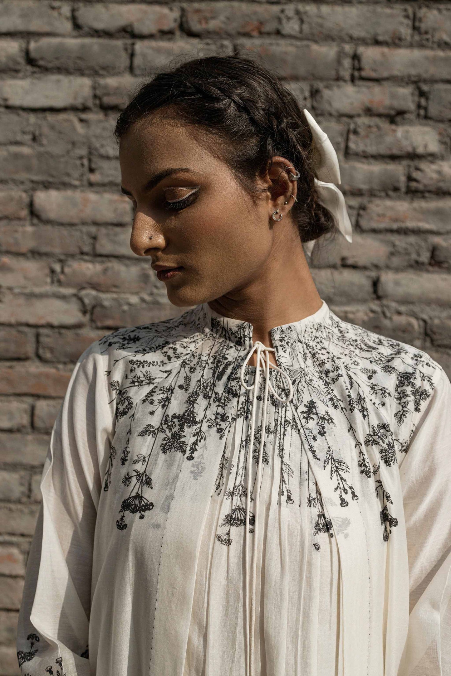 White Chanderi Overlay by Ahmev with Casual Wear, Chanderi, Ink And Ivory by Ahmev, Overlays, Pinterest top pins, Prints, Relaxed Fit, Shrugs, White, Winter Products, Womenswear at Kamakhyaa for sustainable fashion