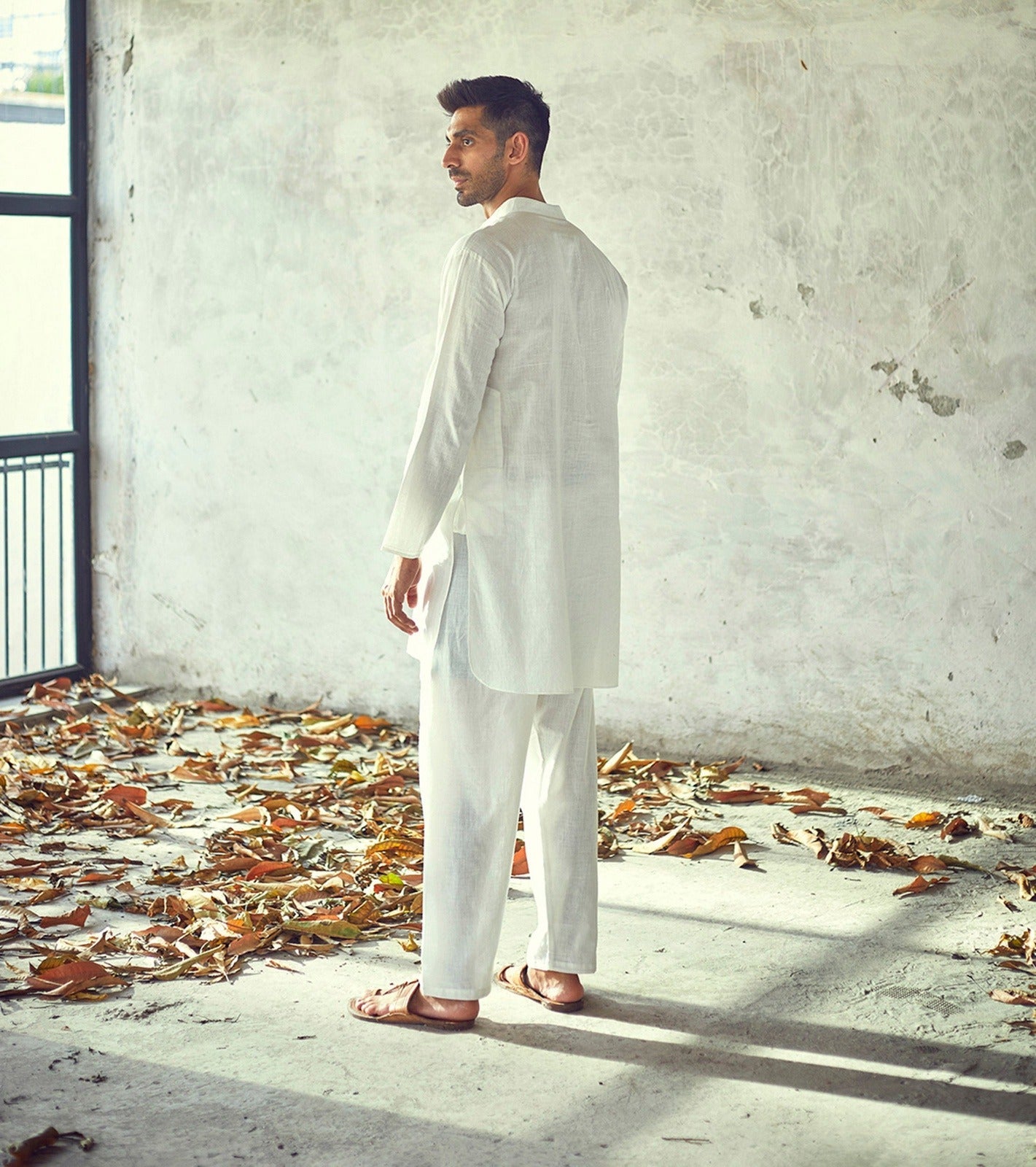 White Cotton Kurta Pyjama set by Khara Kapas with Casual Wear, Cotton, Kurta Pant Sets, Mens Co-ords, Natural, New, Regular Fit, Solids, White at Kamakhyaa for sustainable fashion