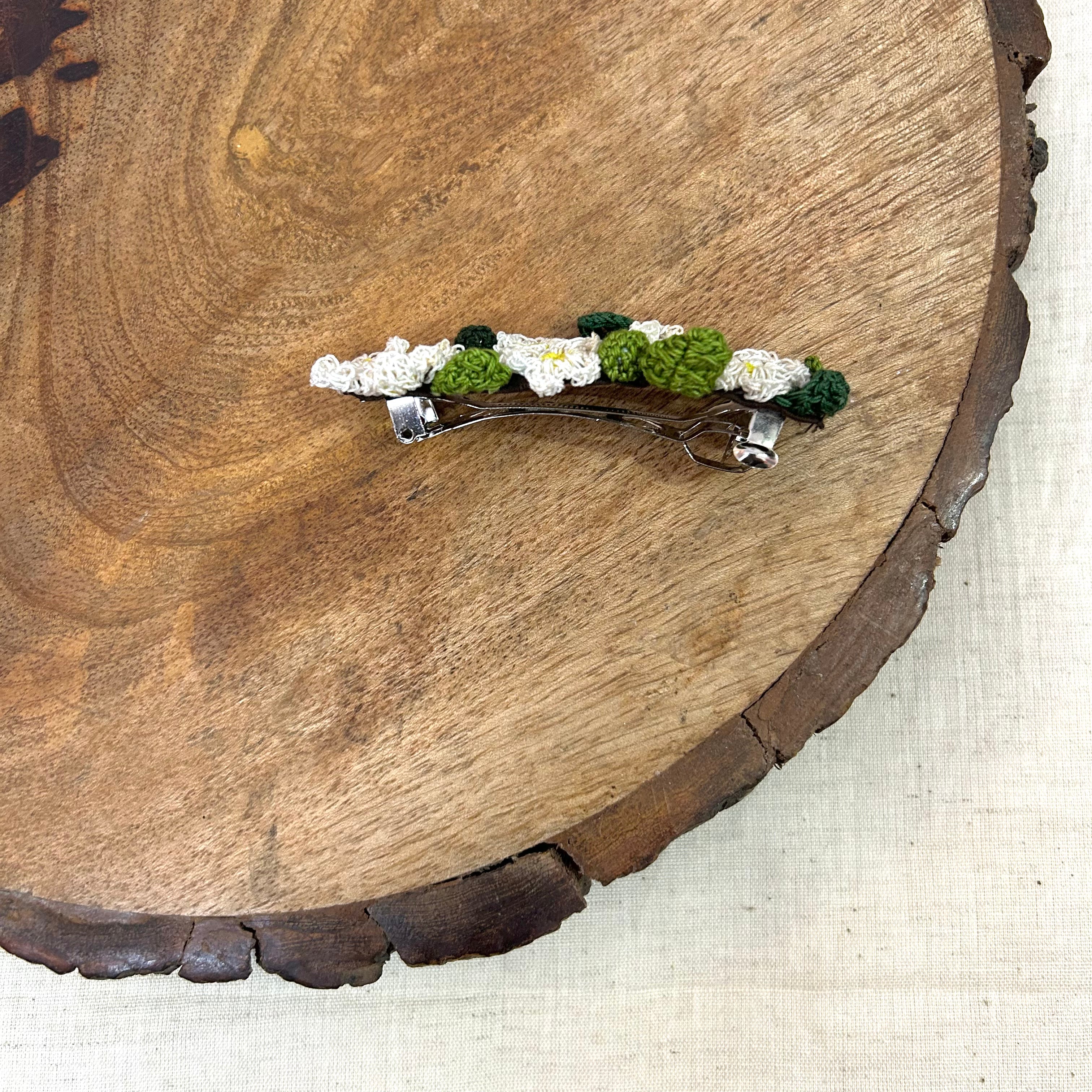 White Crochet Hair Clip by Ikriit'm with Cotton yarn, Crochet, Free Size, Hair Clip, Ikriit'm, Made from Natural Materials, Stainless Steel, White, Women Led Designer at Kamakhyaa for sustainable fashion