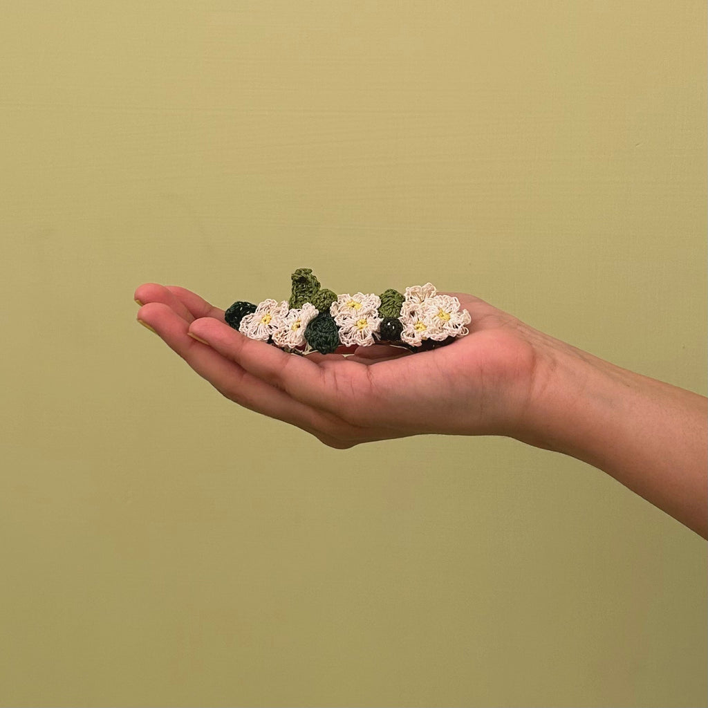 White Crochet Hair Clip by Ikriit'm with Cotton yarn, Crochet, Free Size, Hair Clip, Ikriit'm, Made from Natural Materials, Stainless Steel, White, Women Led Designer at Kamakhyaa for sustainable fashion