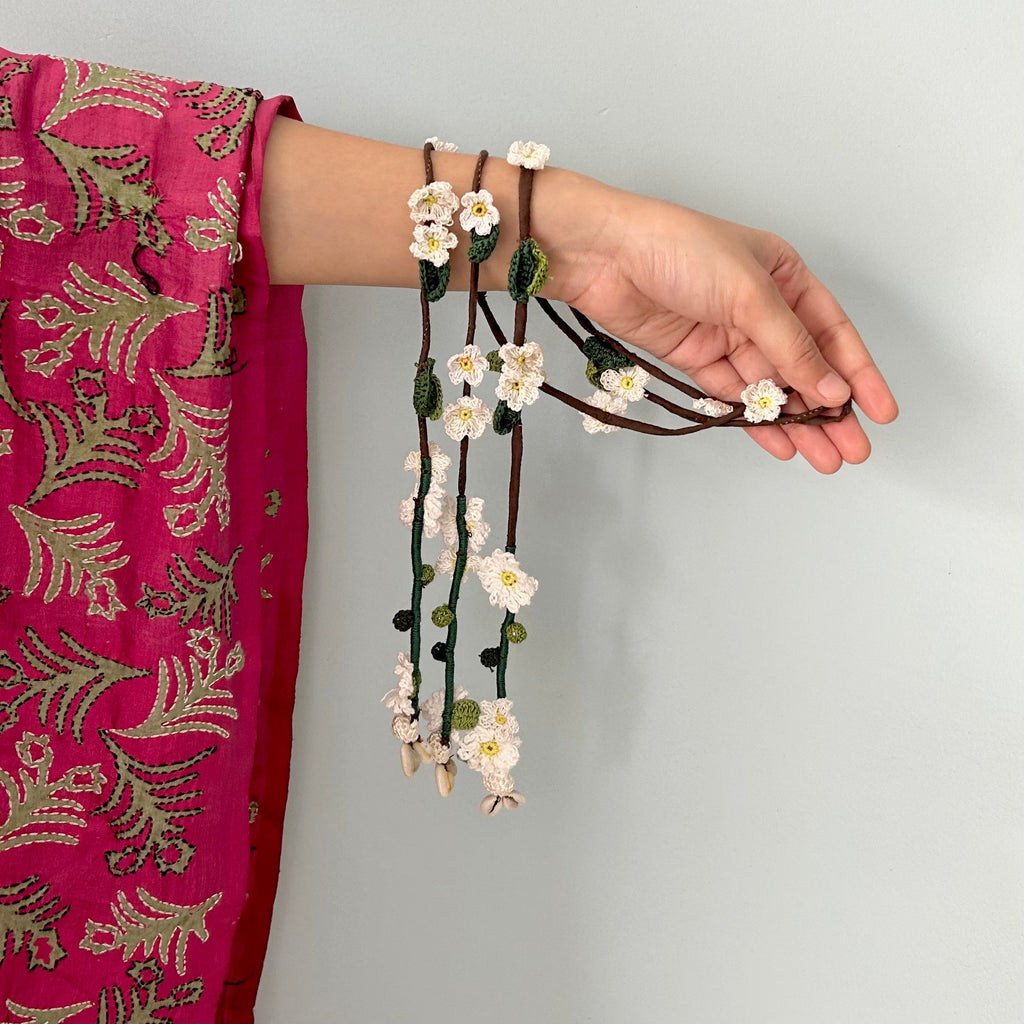 White Crochet Hair Parandi by Ikriit'm with Cotton yarn, Crochet, Free Size, Ikriit'm, Made from Natural Materials, Stainless Steel, White, Women Led Designer at Kamakhyaa for sustainable fashion