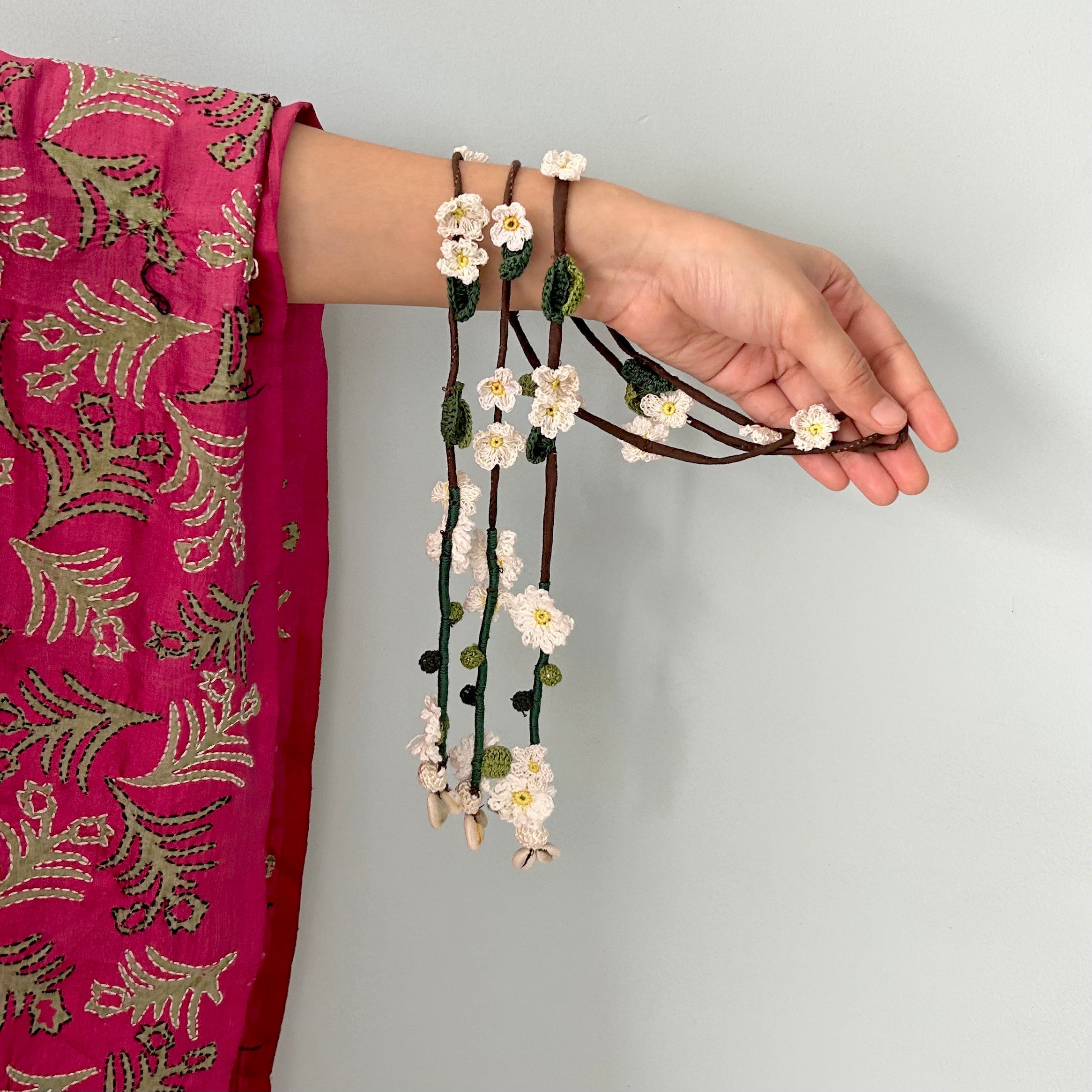 White Crochet Hair Parandi by Ikriit'm with Cotton yarn, Crochet, Free Size, Ikriit'm, Made from Natural Materials, Stainless Steel, White, Women Led Designer at Kamakhyaa for sustainable fashion