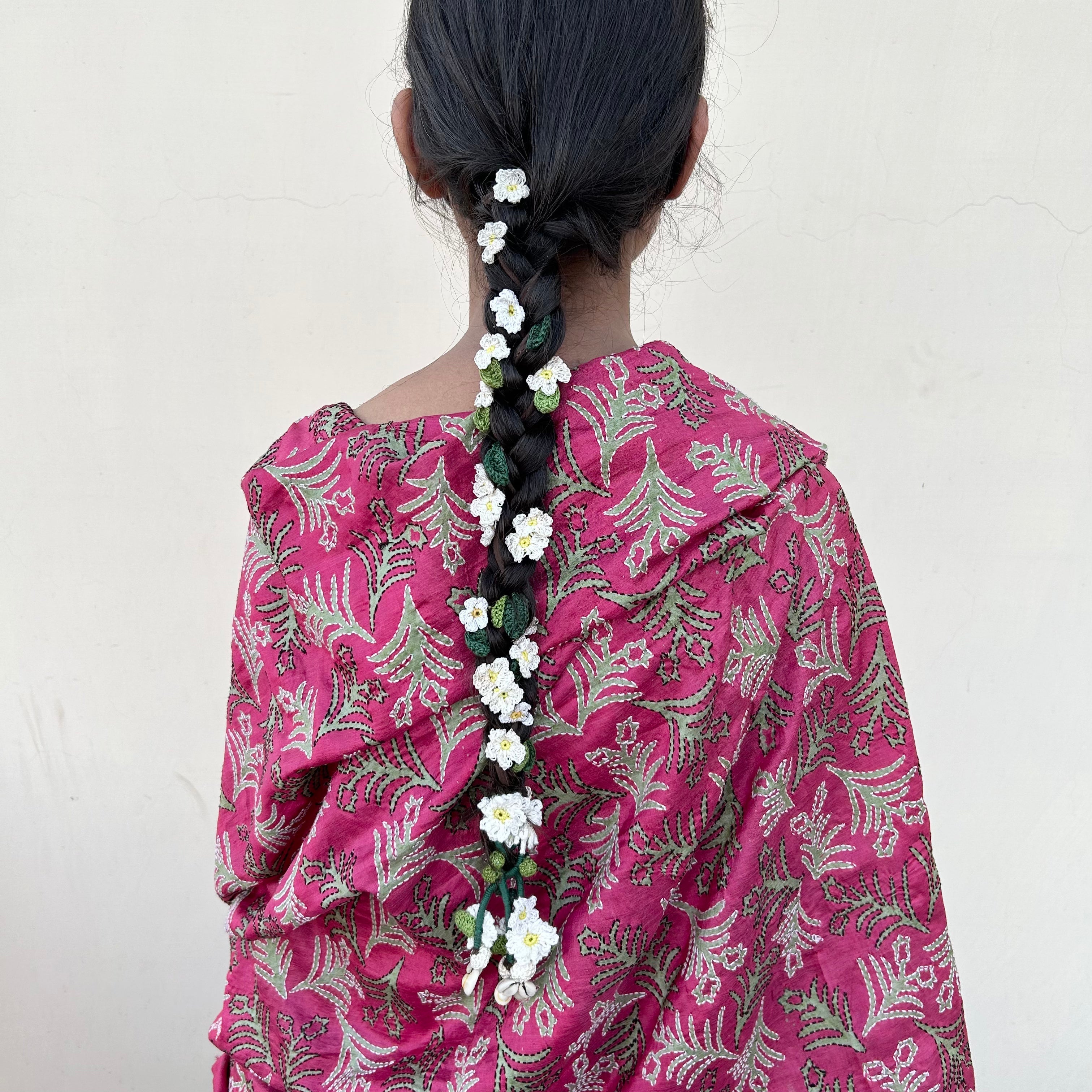 White Crochet Hair Parandi by Ikriit'm with Cotton yarn, Crochet, Free Size, Ikriit'm, Made from Natural Materials, Stainless Steel, White, Women Led Designer at Kamakhyaa for sustainable fashion