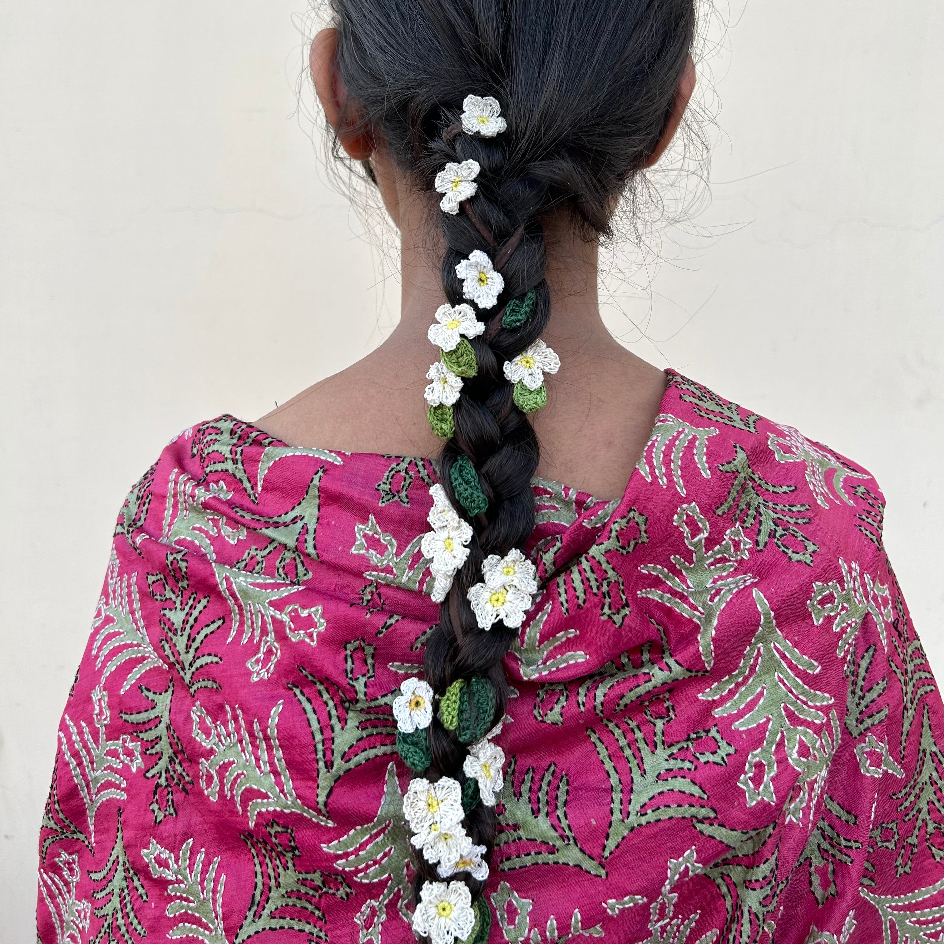 White Crochet Hair Parandi by Ikriit'm with Cotton yarn, Crochet, Free Size, Ikriit'm, Made from Natural Materials, Stainless Steel, White, Women Led Designer at Kamakhyaa for sustainable fashion