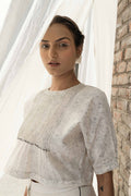 White Crop Top by Ahmev with Casual Wear, Chanderi, Crop Tops, Ink And Ivory by Ahmev, Prints, Relaxed Fit, White, Womenswear at Kamakhyaa for sustainable fashion