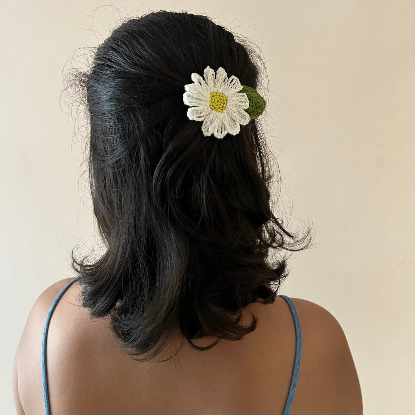 White Daisy Crochet Hair Clip by Ikriit'm with Cotton yarn, Crochet, Free Size, Hair Clip, Ikriit'm, Made from Natural Materials, Stainless Steel, White, Women Led Designer at Kamakhyaa for sustainable fashion