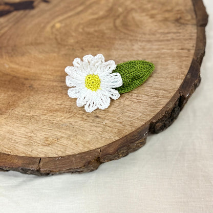 White Daisy Crochet Hair Clip by Ikriit'm with Cotton yarn, Crochet, Free Size, Hair Clip, Ikriit'm, Made from Natural Materials, Stainless Steel, White, Women Led Designer at Kamakhyaa for sustainable fashion